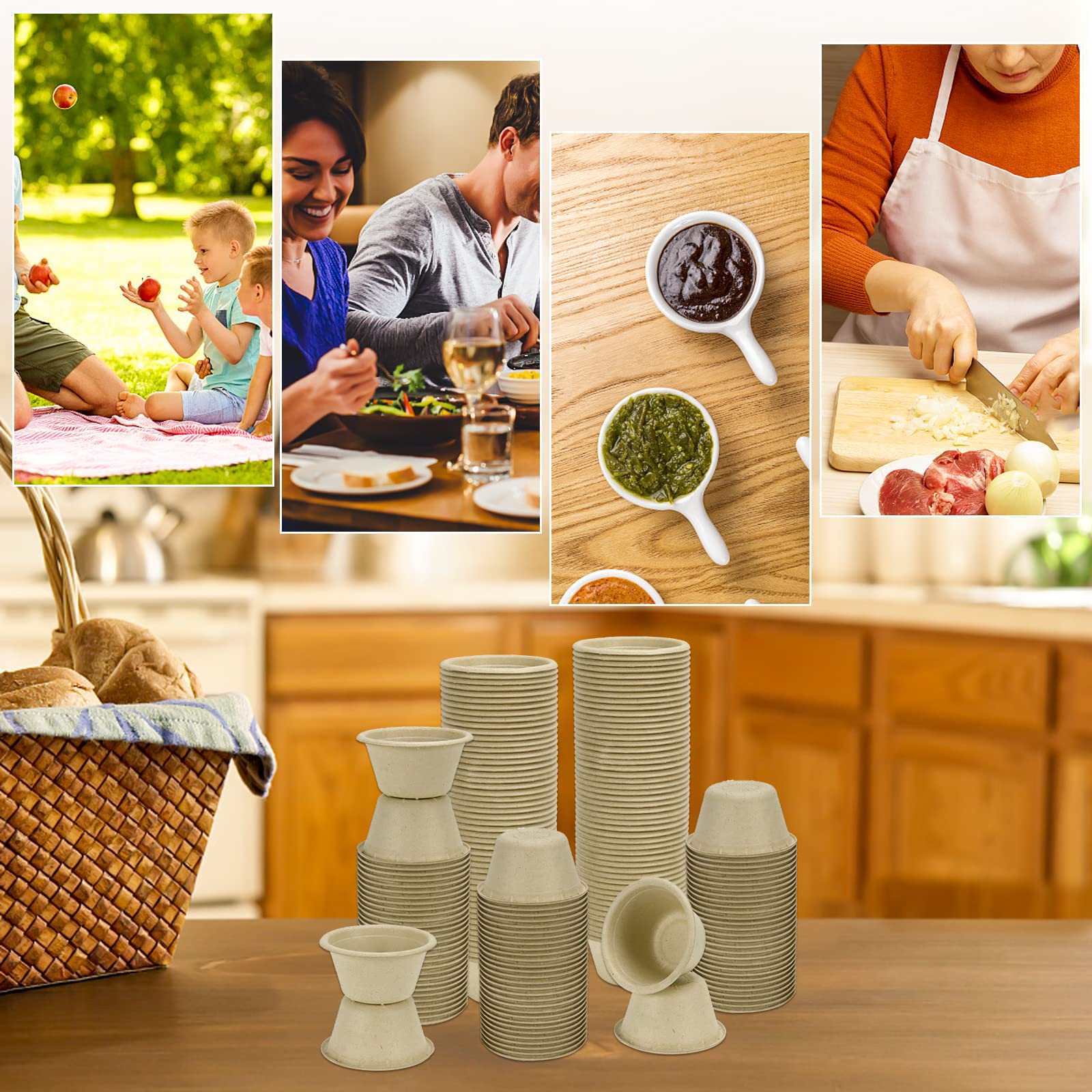 LeonBach Lot De 200 Tasses à Sauce En Fibre De Bagasse Naturelle De 56