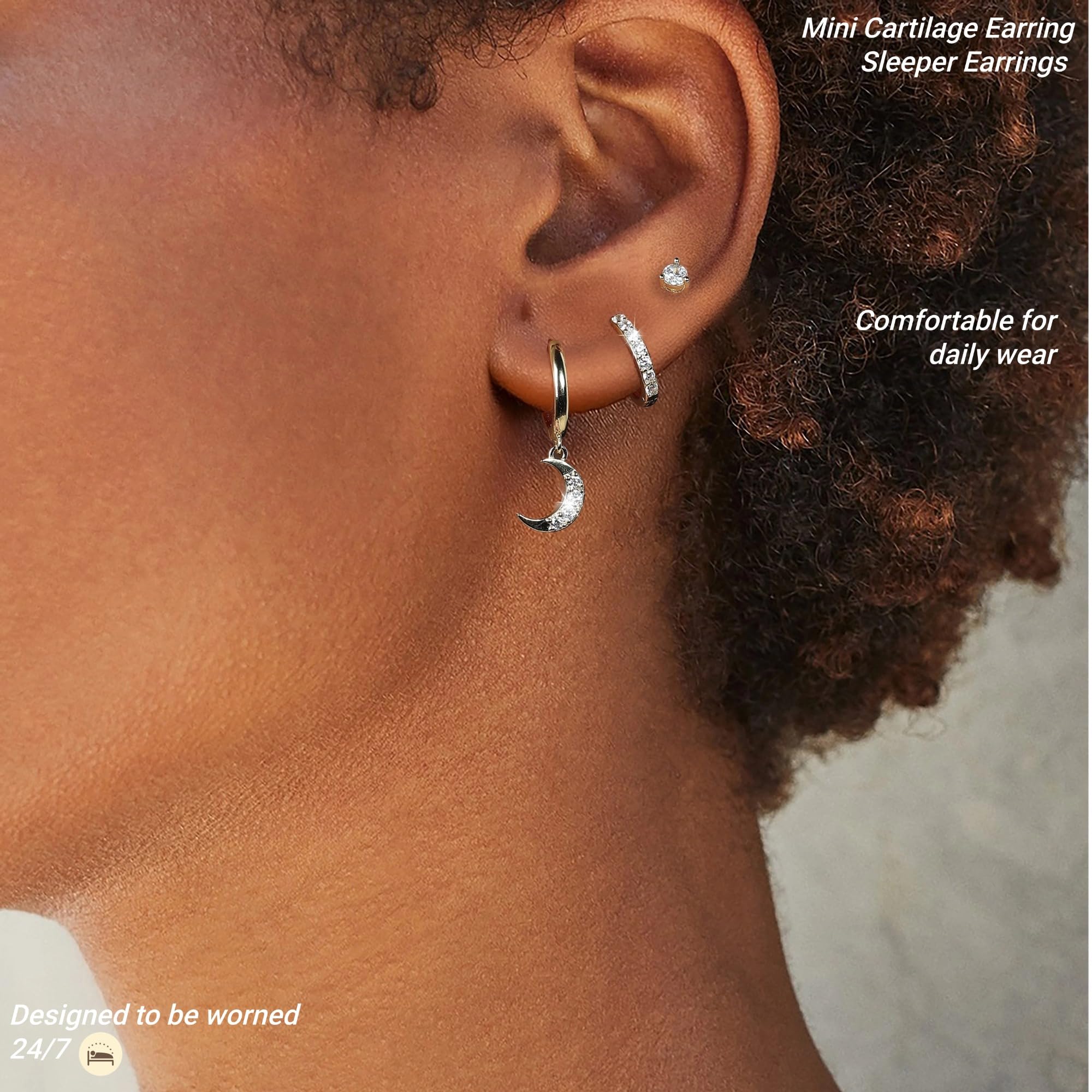 MACACHII Orecchini Donna Argento 925 Placcati Oro 14K - Orecchini a Lobo, Cerchio, Helix - Anallergici, Idee Regalo Gioielli per Piercing Multipli（Set 3 Paia）