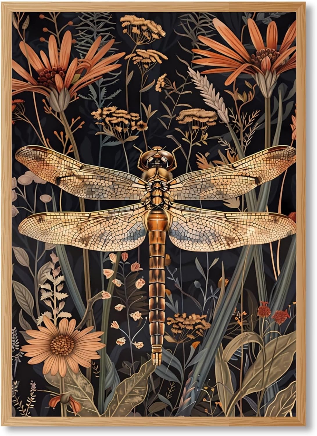 Vintage Floral Bee Wall Art Flower Print Retro Botanical Insect Poster Dark Garden Cottagecore Aesthetic Victorian Canvas Gothic Wall Decor for Rustic Bedroom Home 8x12inch Aluminum Framed
