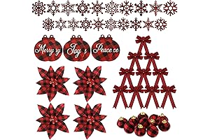Whaline Buffalo Plaid Flowers 50-Piece Christmas Ornaments Set