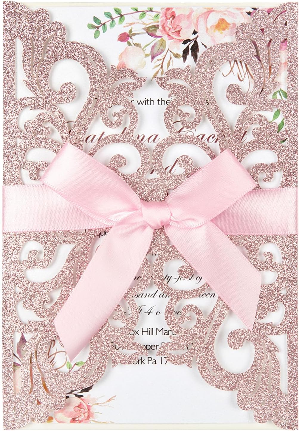 50PCS Wedding Invitation, Pink Laser Cut Invitations with Envelopes and RSVP Cards for Wedding Engagement Baby Bridal Shower Quinceanera Birthday Party Invites