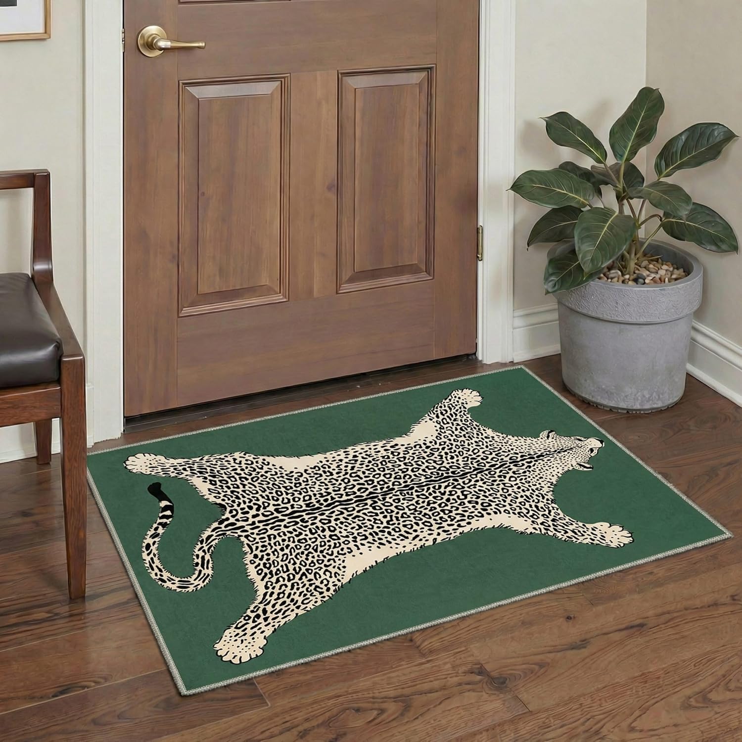 Bavni Leopard 2X5 Runner Rug for Hallways Machine Washable, Non Slip Low Pile Animal Jungle Runners for Kitchen, Modern Carpet for Entryway Hallway Bedroom Laundry Room, Ivy Green Cheetah