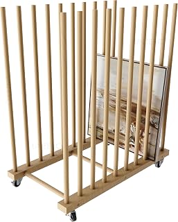 Art Storage Rack with Caster Wheels, Wood Storage Stand for Canvas Boards, Panel, Frame, Drawing Board, Printed Matter, Paper Pad, Backing Plate