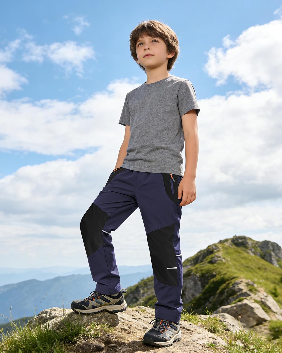 Boys Hiking Pants Kids Lightweight Outdoor Camping Pants Girls Quick Dry Waterproof Trousers with Zipper Pockets