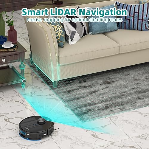 Miniatura 6 de Robot aspirador con fregona de vaciado automático 70 días x manos libres Estación de autovaciado de 2.5L, navegación Lidar WiFiAppAlexa, refuerzo de