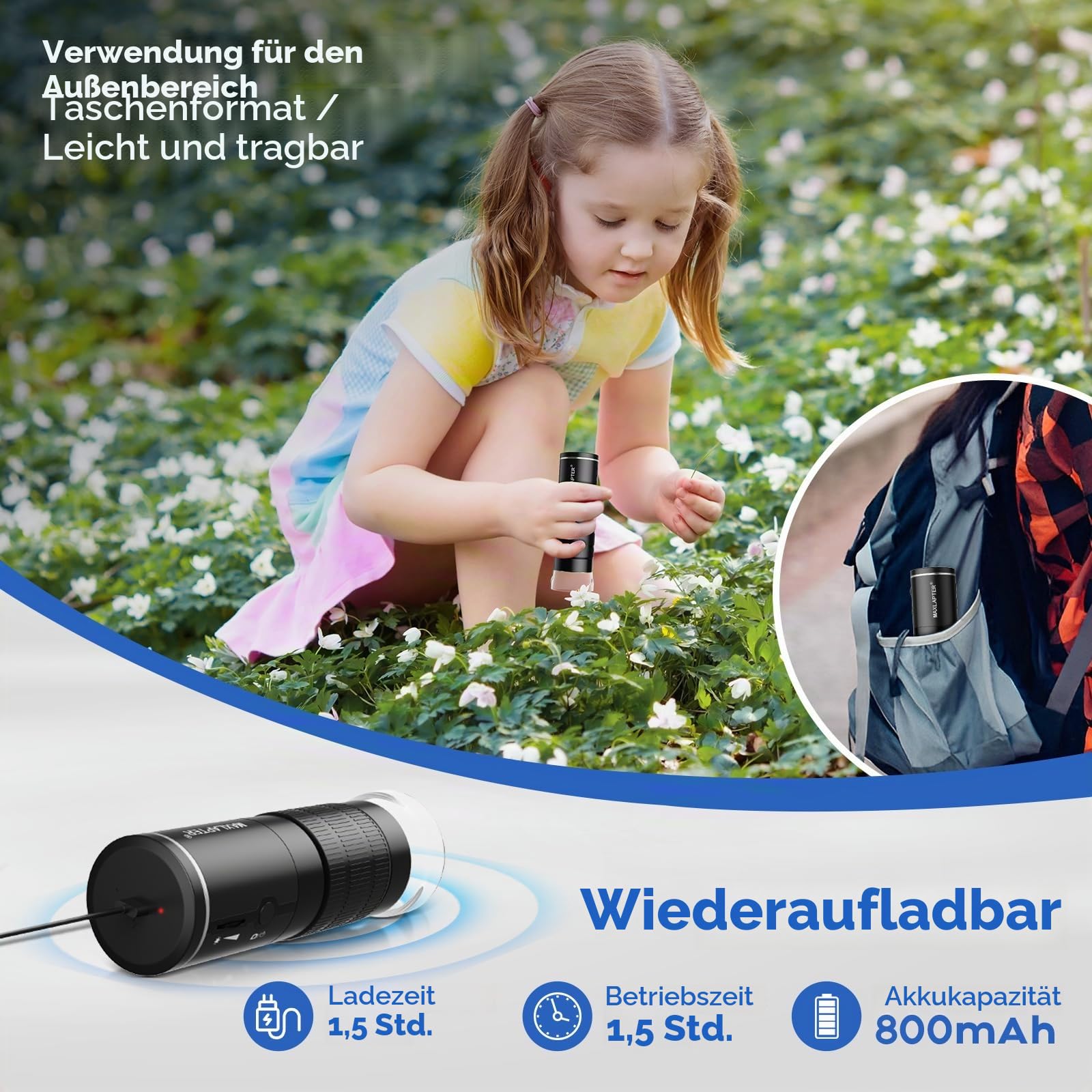 MAXLAPTER Digital Mikroskop WiFi 50X-1000X für Erwachsene und Kinder