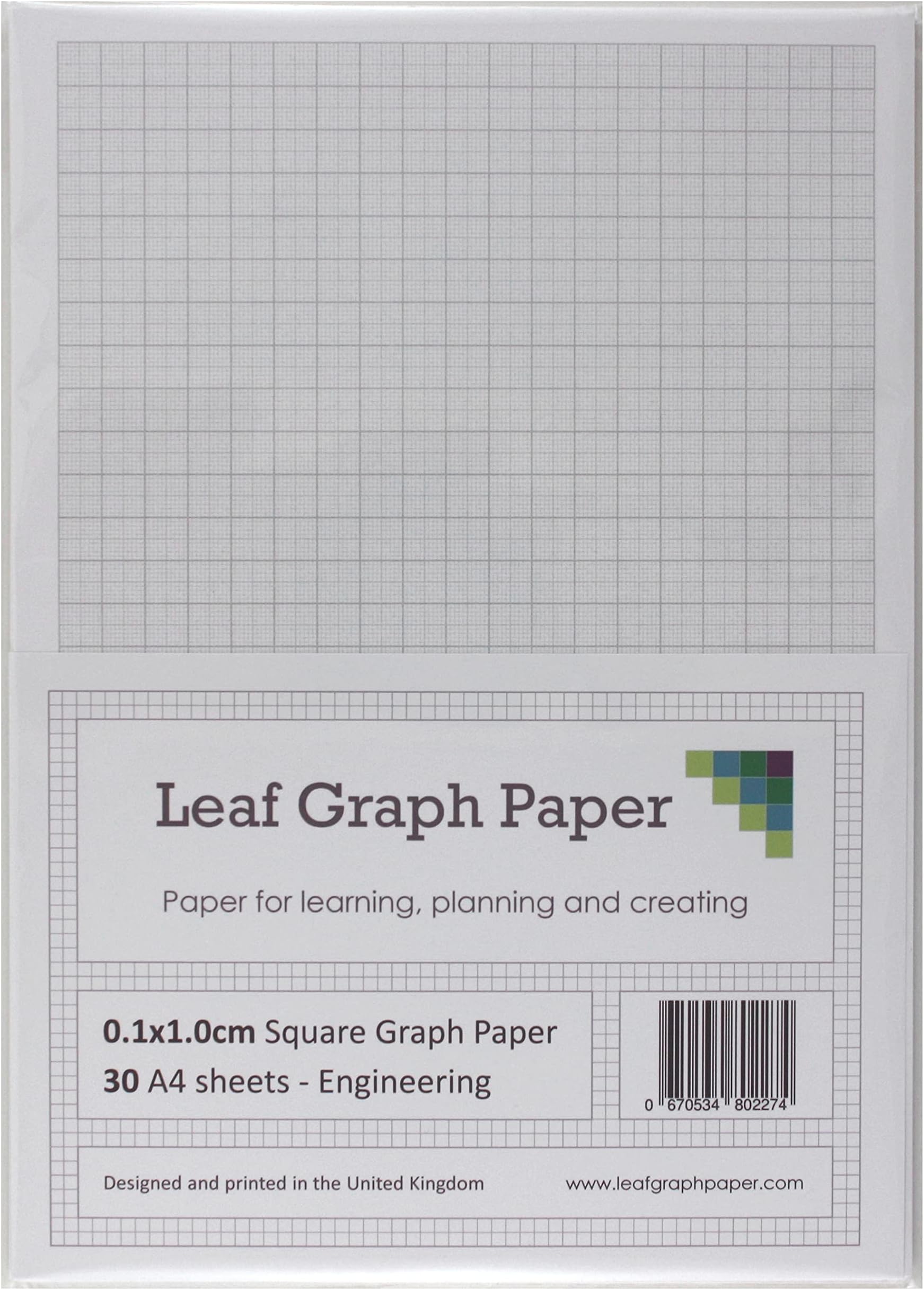 A4 1mm 0.1cm Squared Engineering - 30 Loose-Leaf Sheets - Grey Grid