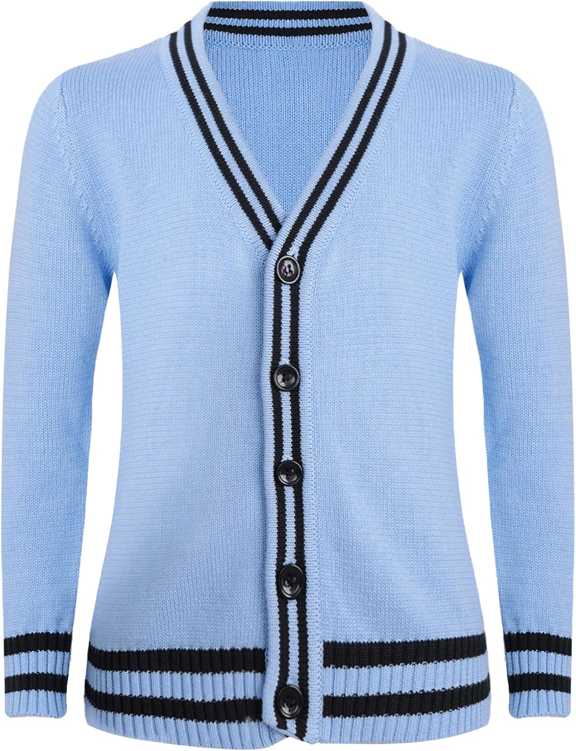 Oyolan Kids Boys School Cardiganer Sweater Uniform Striped V-Neck Classic Button Down Thick Shawl Coller with Pockets
