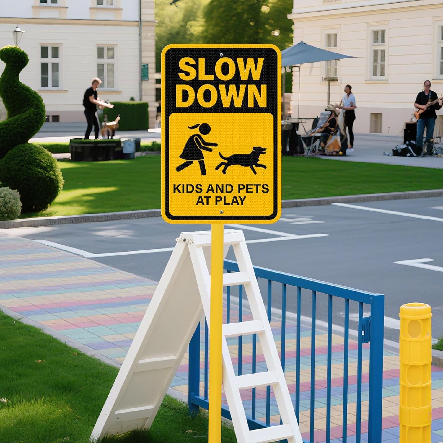 2 Pack Slow Down Kids and Pets at Play Sign 18 x 12 Inches Reflective Waterproof Aluminum Metal Rust Free Signage with Pre-Drilled Holes for Sidewalks Driveways Neighborhood Streets