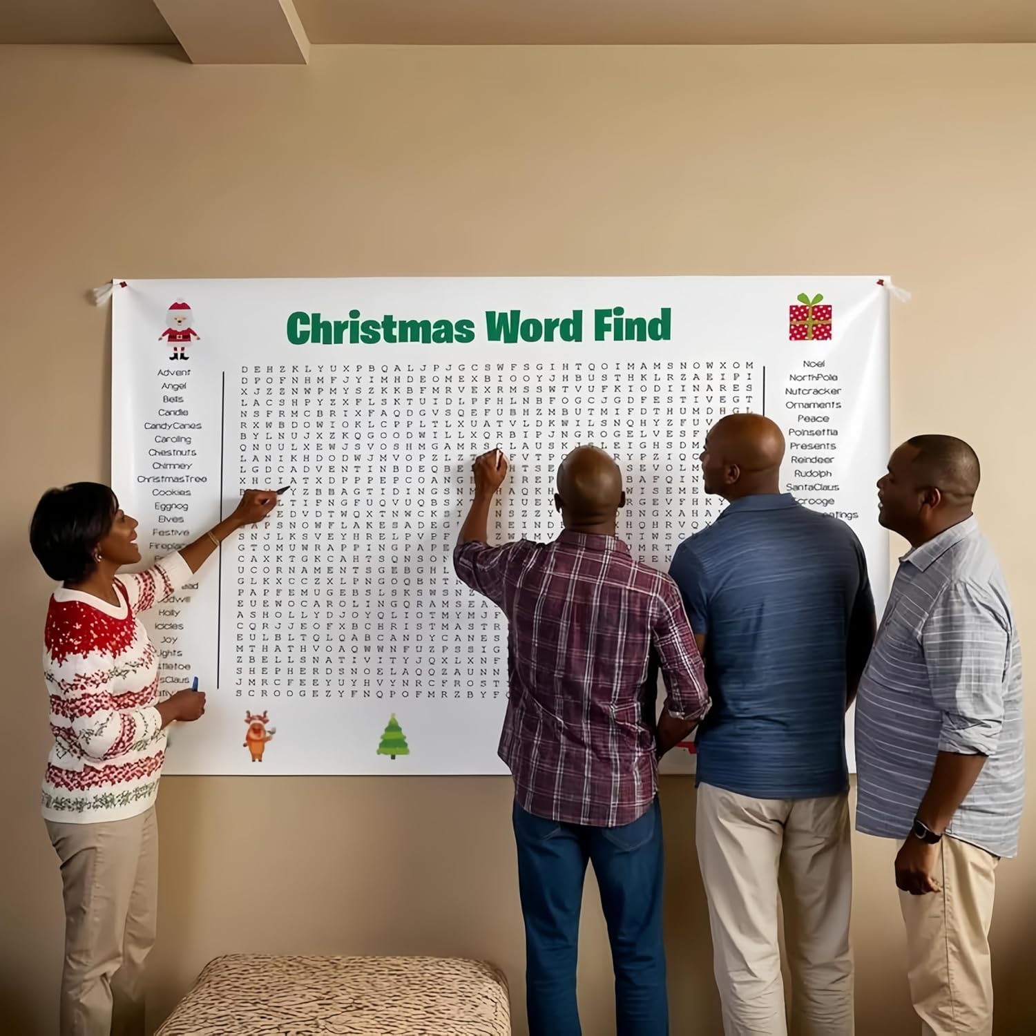 Christmas Giant Word Search Poster – With Erasable Marker Pen, Giant Holiday Word Search Wall Poster for Thanksgiving and Christmas, 36" X 24" Wall Game for Family Holiday Party Activity (Christmas) - Image 7