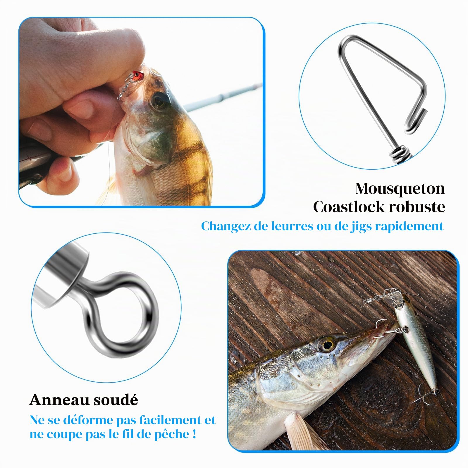 Amaxiu Angel Snap Lot de 25 émerillons haute résistance pour la pêche en acier inoxydable avec connecteur résistant à la corrosion pour eau salée et eau douce