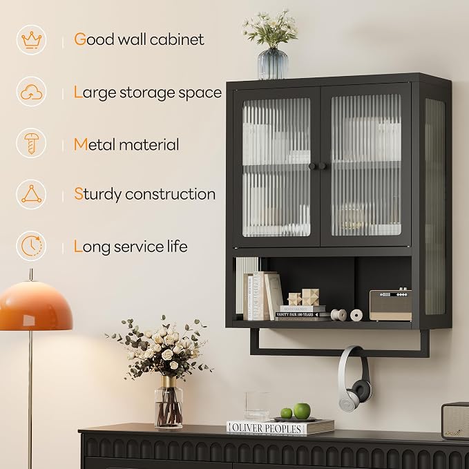 Botiquín de pared moderno para baño color negro miniatura 8