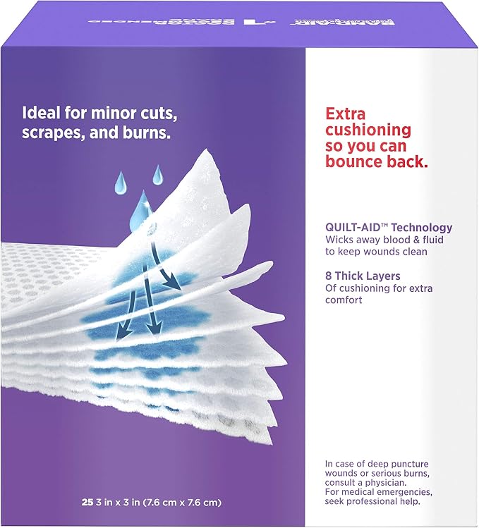 Algodones estériles BAND-AID® Brand CUSHION-CARETM de 3 pulgadas x 3 pulgadas, paquete de 25 unidades miniatura 2