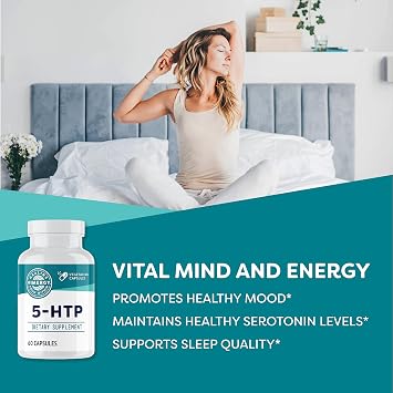Vimergy 5-HTP Capsules Clean Formula Supporting a Healthy Mood, Better Sleep and May Enhance Serotonin Levels.* Kosher and Vegan. (60 ct.)
