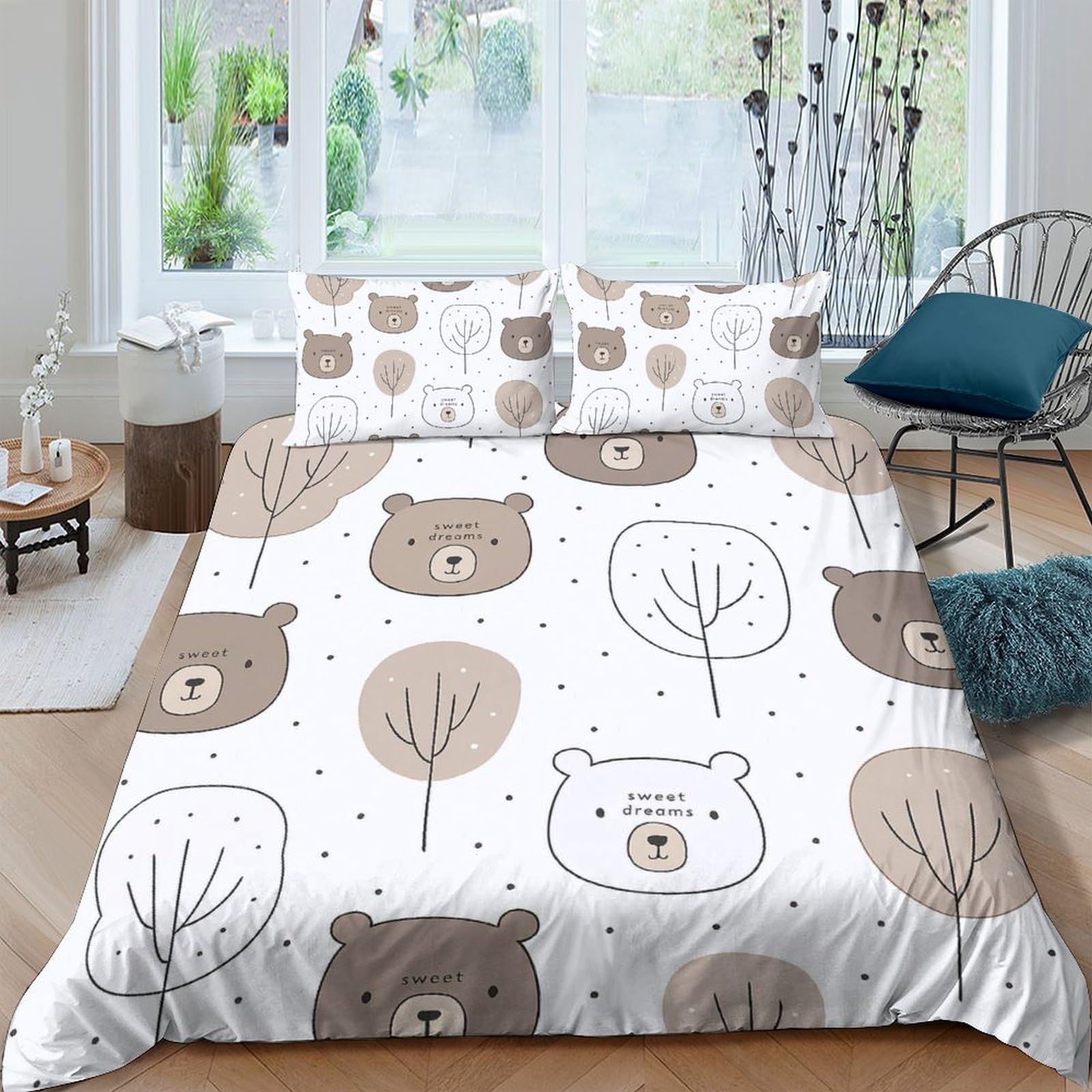 Ctjqhvkz Style-10 3D Printed Bear Forest Fitted Sheet Microfiber Soft Breathable Tree Bed Cover For Bedroom Guest Room Decor Single（135X200cm）