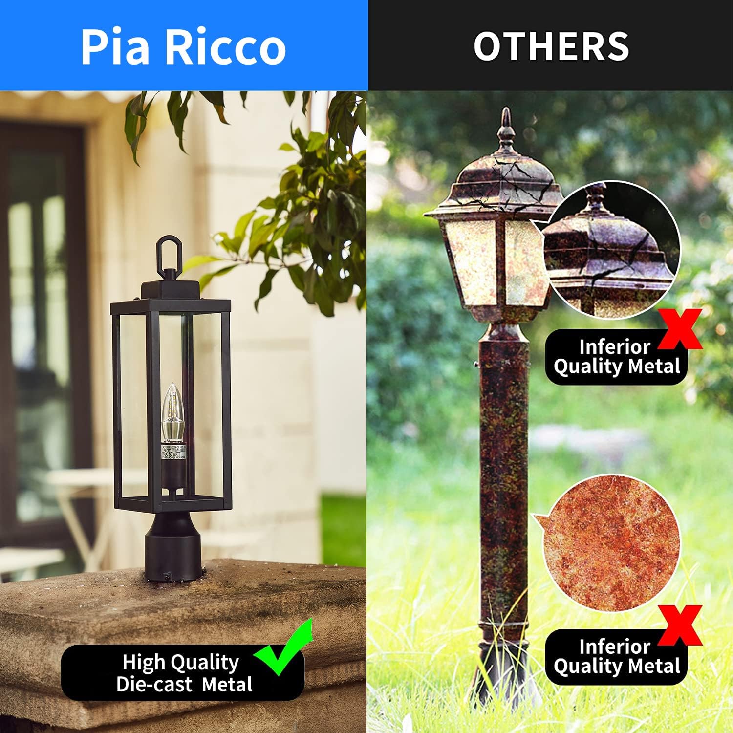 Outdoor Post Lights, Lamp Post Light Fixture with E26 Socket, Waterproof & Anti-Rust Modern Pillar Outside lighting, Matte Black Lamp for Walkway, Driveway, Carriage, Patio, Porch, Front House