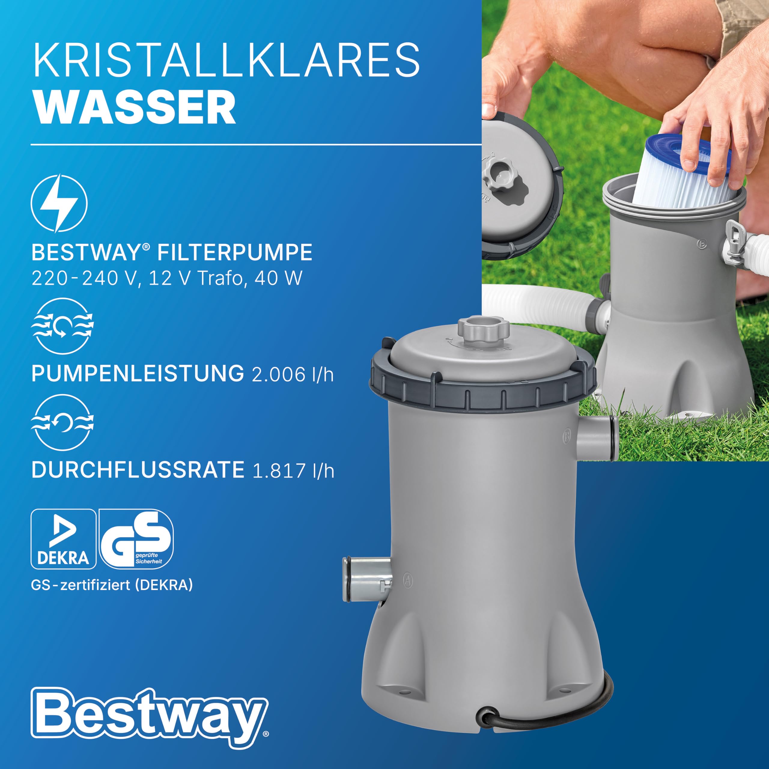 Bestway Power Steel Swim Vista Series Frame Pool Komplett-Set mit Filterpumpe 427 x 250 x 100 cm, Steinwand-Optik (Cremegrau), oval