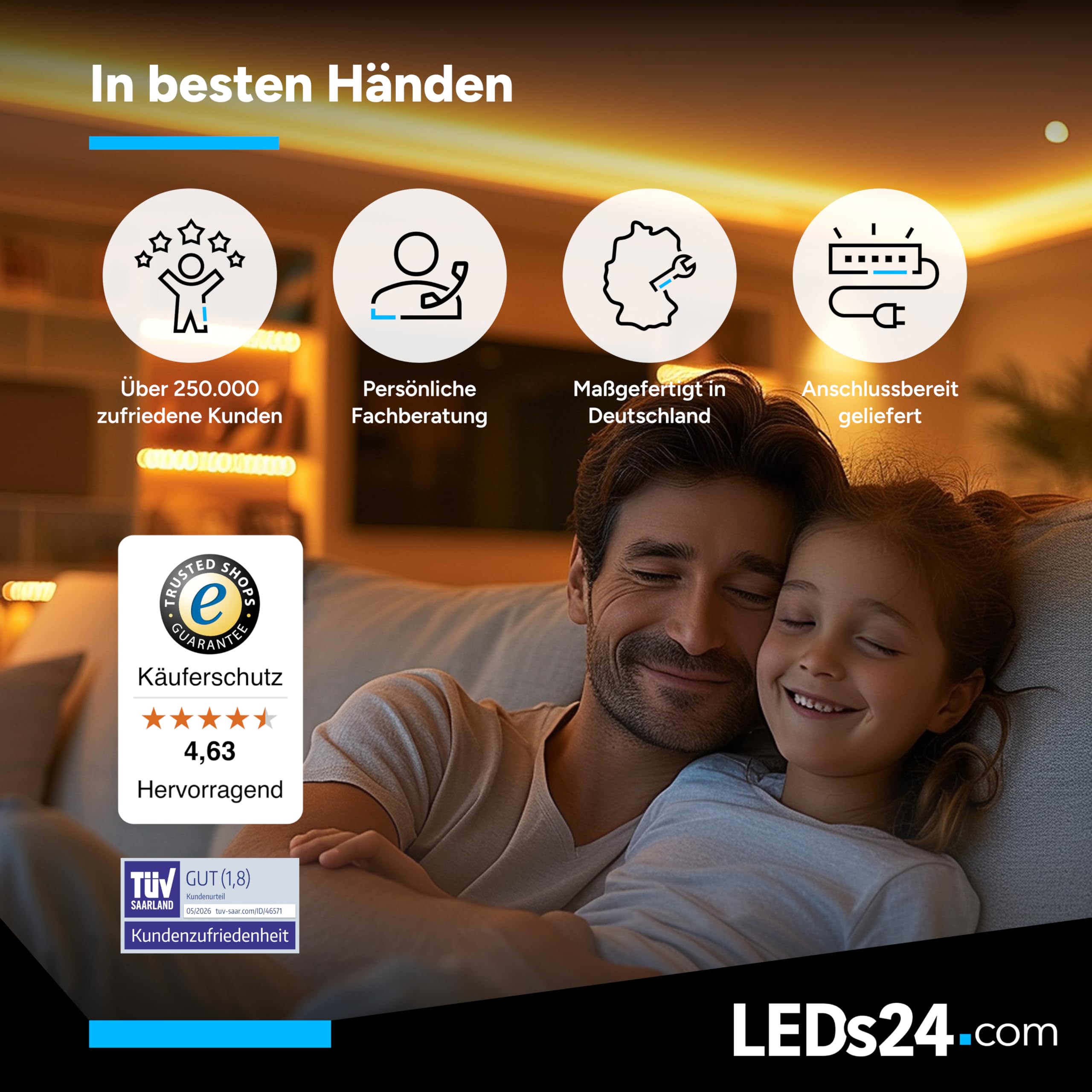 LED-Eckprofil 90° [2m] inkl. Abdeckung (diffus) - LED-Profil für Unterbau-, Treppen- & Deckenbeleuchtung an Küche, Möbeln & Regalen (schwarz,mit 2 Endkappen)
