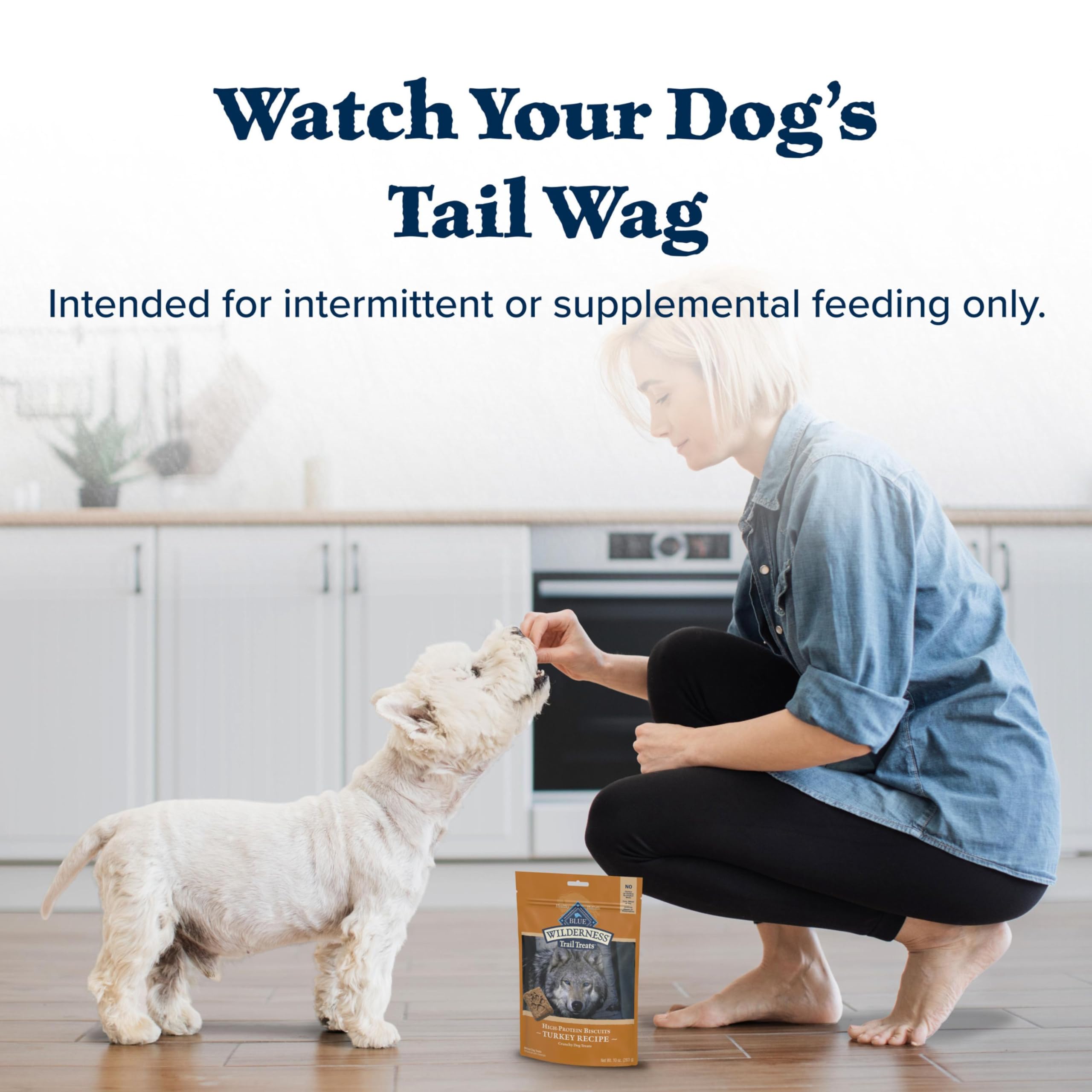 Blue Buffalo Wilderness Trail tratta biscotti per cani ad alto contenuto proteico senza cereali, dolcetti croccanti per cani, ricetta tacchino, sacchetto da 24 once