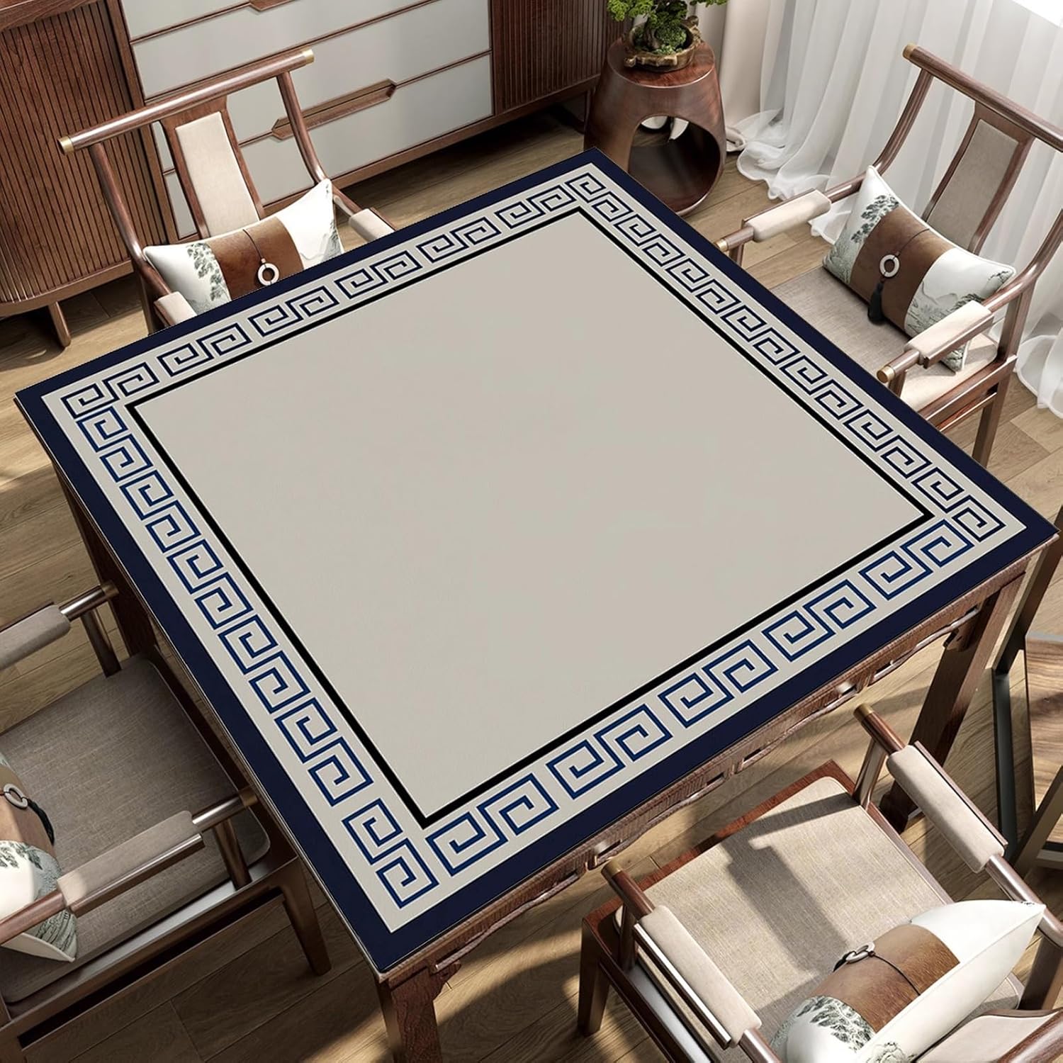 Mahjong Mat Game Table Mat Suitable for Mahjong Tile Game Poker Game Mat is Made of Rubber Material(Blue,39.3inx39.3in)