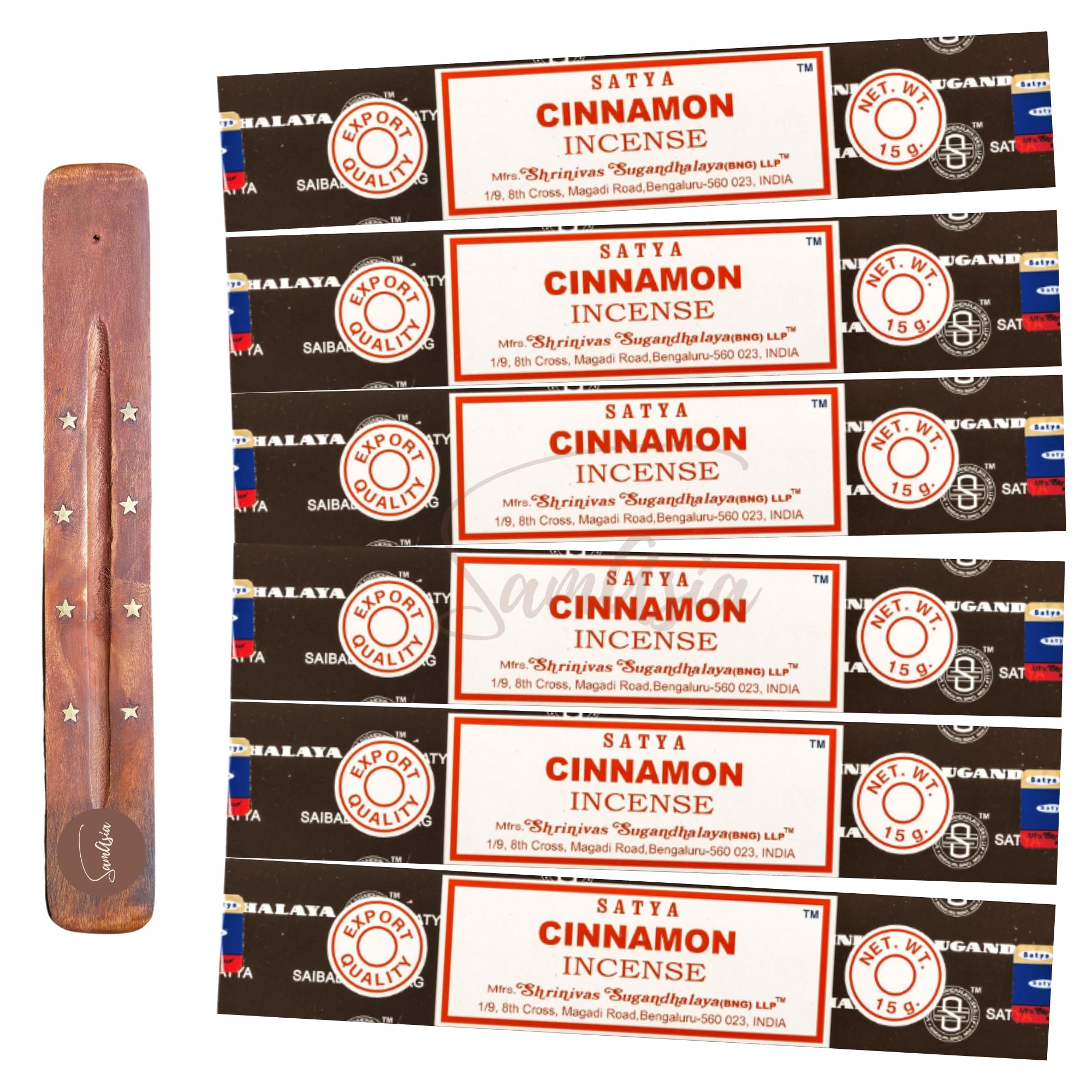 Samasia Satya Nag Champa Cinnamon Incense Sticks | X6 Pack | With Incense Sticks Holder | Used For Aromatherapy, Spa, Yoga, Weddings, Meditation, Healing, Positivity And Relaxation
