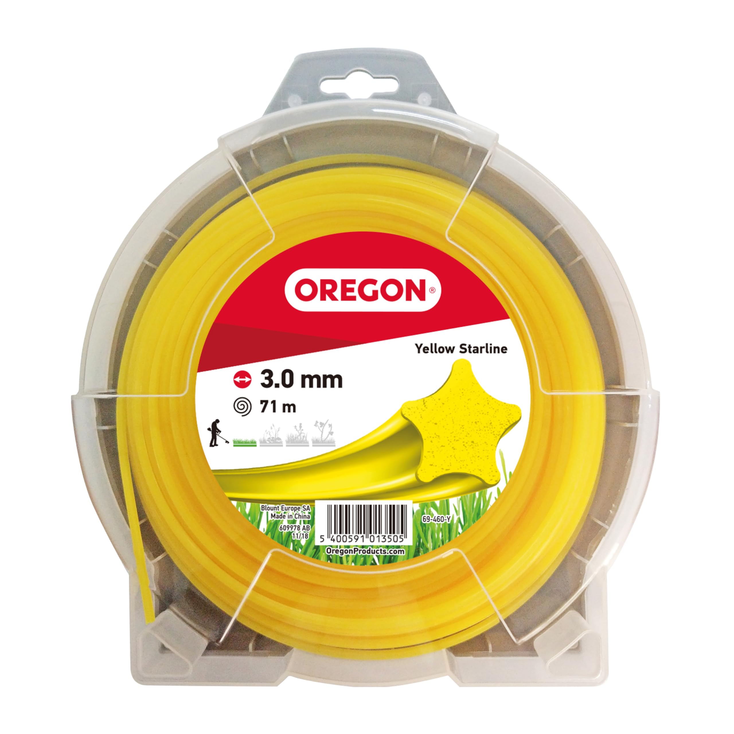 Oregon Yellow Star 3mm Strimmer Line, Trimmer Line Tackles Long Grass, Weeds, Edges & Thick Vegetation, Professional Heavy Duty Nylon Strimmer Wire, Fits Most Standard Models, 3.0mm x 71m (69-460-Y)