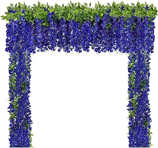 U'Artlines 10Pcs 7.2 Ft/Piece Artificial Wisteria Garland Silk Fake Royal Blue Wisteria Flowers Hanging Greenery Vines Garlands Rattan for Home Garden Wedding Arch Party Indoor Outdoor Décor