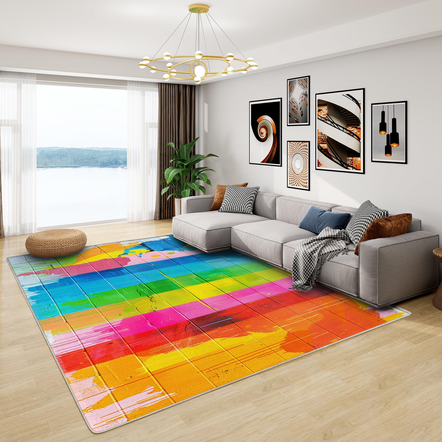 Rainbow Rugs for Kids Bedroom - Colorful Rainbow Rug, Graffiti Rugs for Living Room Bedroom, Washable Non Slip Soft Large Carpet, Patterned Area Rugs & Home Decor 120x170 cm