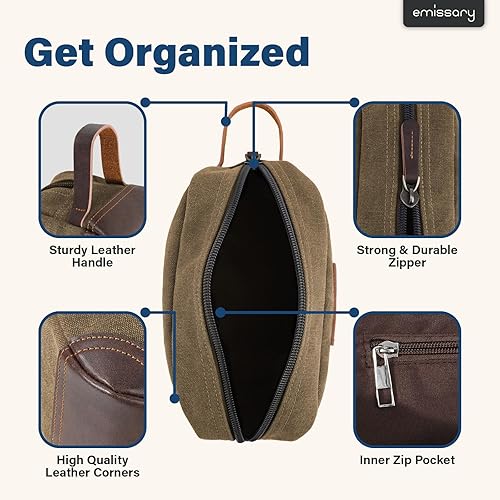 Miniatura 2 de emissary Neceser de viaje de cuero y lona para hombre, kit de aseo Dopp para hombre, bolsa de afeitar para accesorios de viaje, Marrón, Neceser para