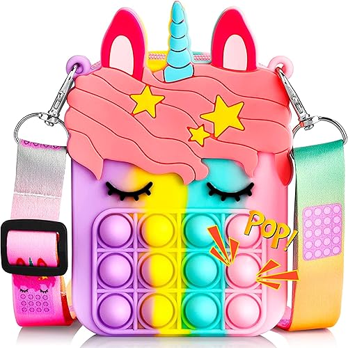Bolso pequeño para reventar, bolso de unicornio para niñas y mujeres, bolsa de reventar burbujas con juguete de unicornio para reventar, bolsa de