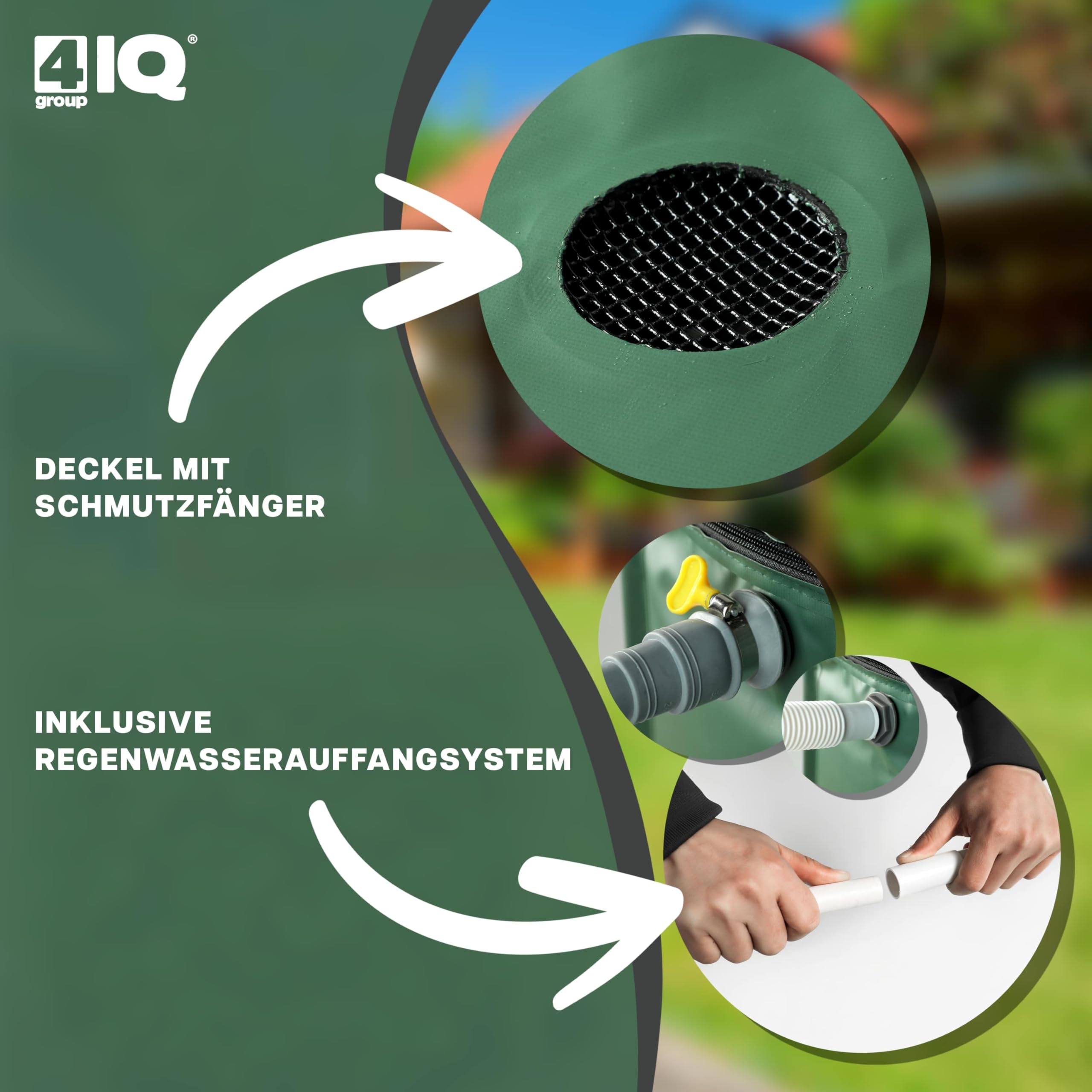 Faltbare Regentonne 380 Liter - Regenfass mit Oberem Wasserhahn und Unterem Ablauf - Regentank Garten - Regenwasserbehälter Wetterfest
