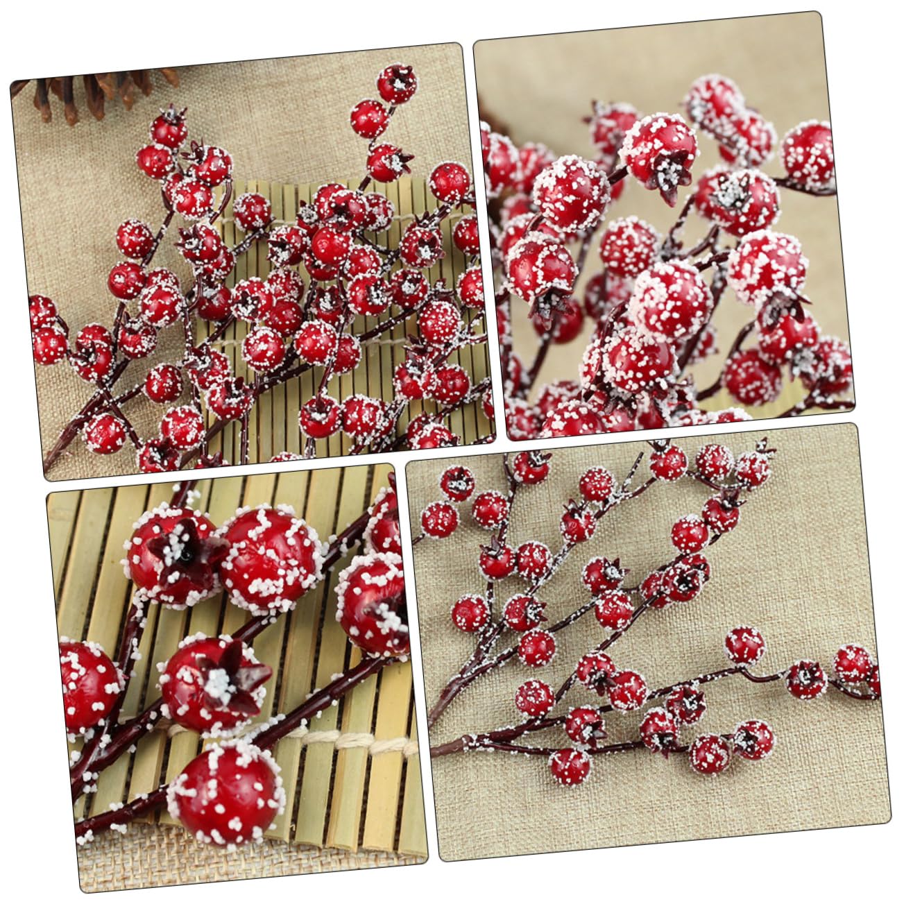 Ciieeo 3 Ensembles 12 Pcs Fruits Rouges Faux Pommetier Tiges De Houx Artificielles Baies Rouges pour L'Artisanat Baies De Houx De Noël Mini Baies De Noël Décoration D'Aiguille