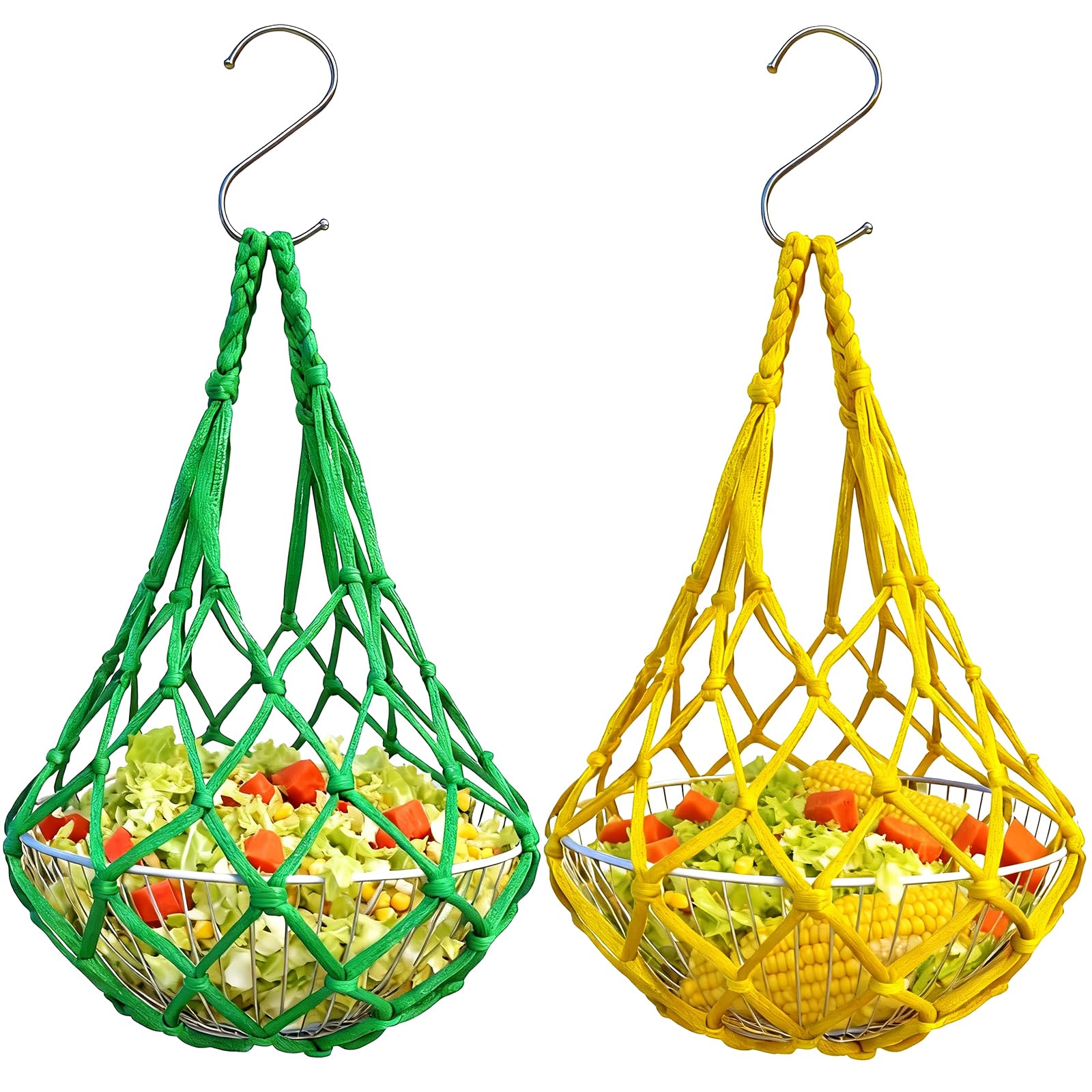 2 Pack Hanging Chicken Feeder, 10.5 Inch Large Hanging Poultry Feeder Set, Chicken Vegetable Treat Holder Ball with 2 Hook for Hens Chickens Coop (2 Pack)
