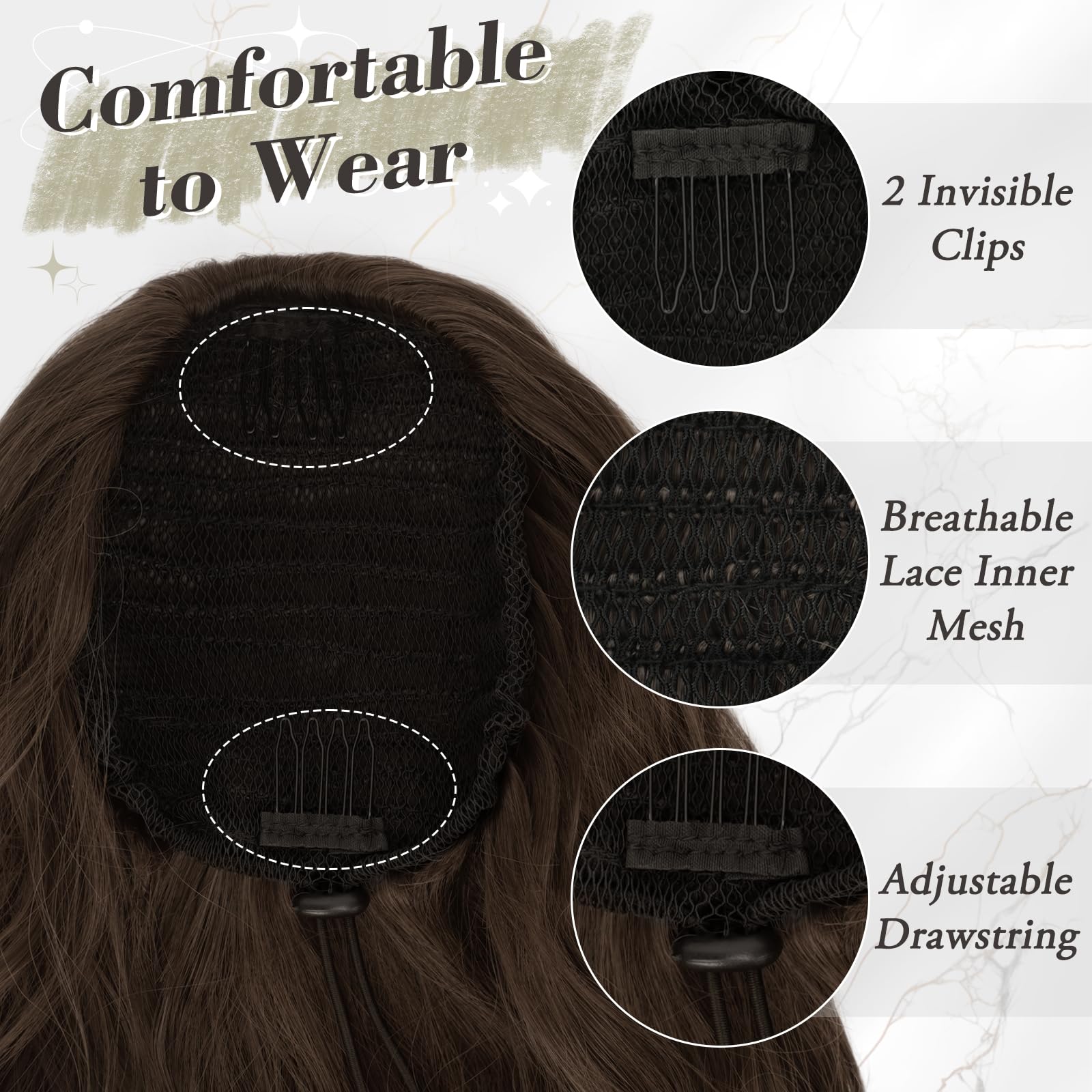 BARSDAR Castano Coda Cavallo Extension con Coulisse, 66cm Lunga Ricci Ondulati Coda di Cavallo Capelli Extension per Donna, Sintetici Clip in Posticci Finta Capelli, Castano