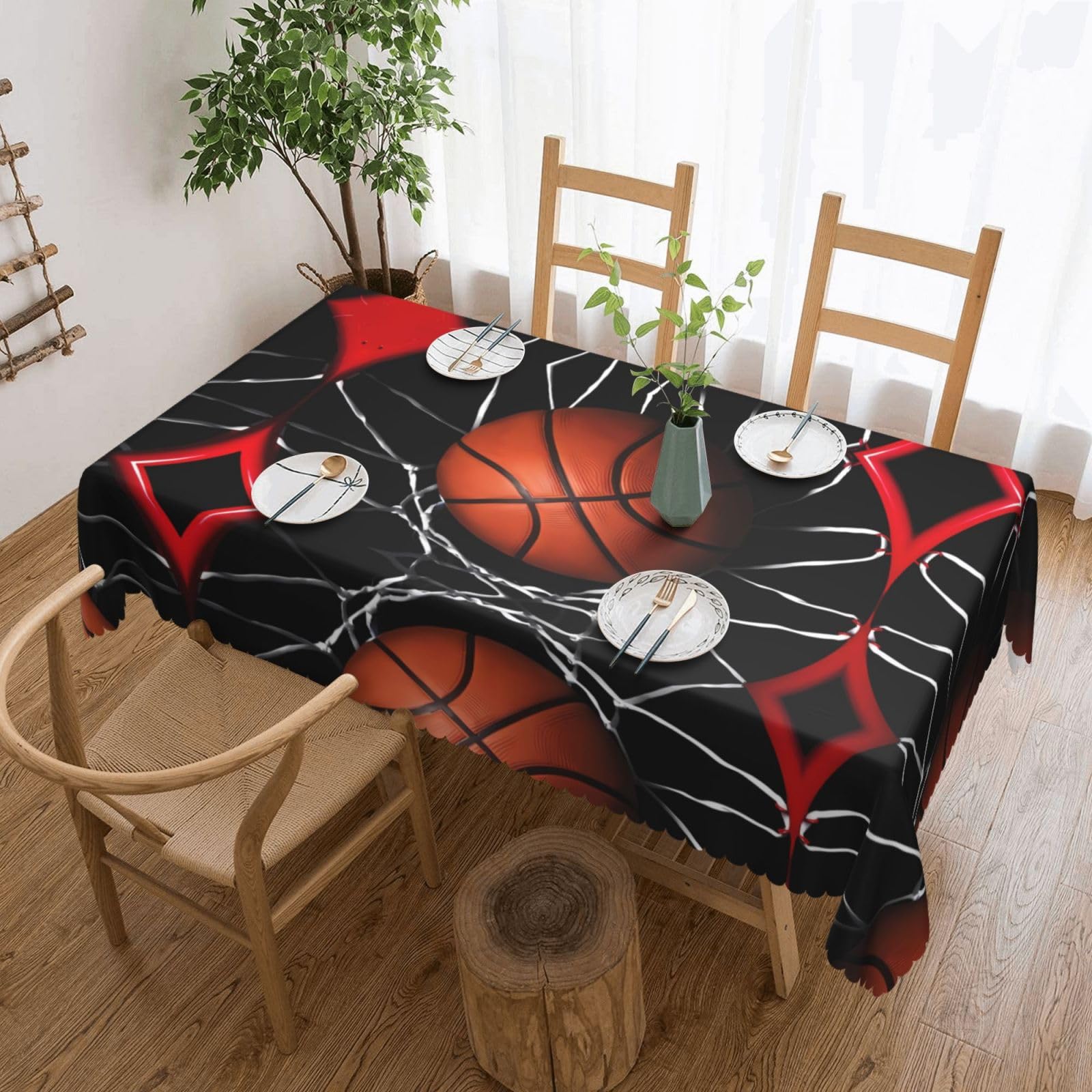 HLSBSSL Basketball Patterned square lace tablecloth, wrinkle-resistant and durable, suitable for dining tables, parties, etc.