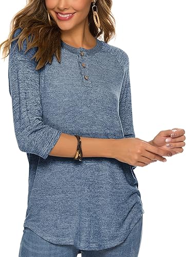 Miniatura 4 de HOCOSIT - Camiseta de verano para mujer con manga raglán, cuello en V, manga de 34, botones, estilo novio