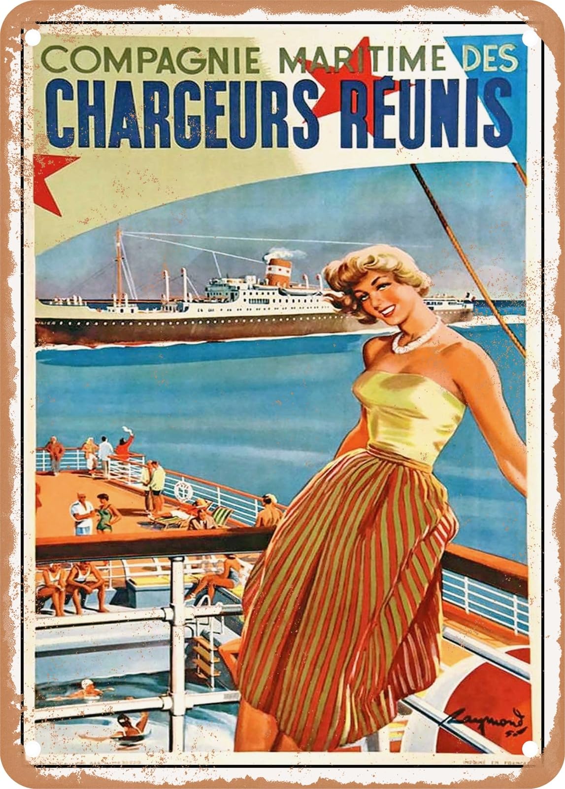 Miaomansenstore Metal Sign - 1950 Compagnie Maritime Des Chargeurs Reunis Vintage Ad Home Decor