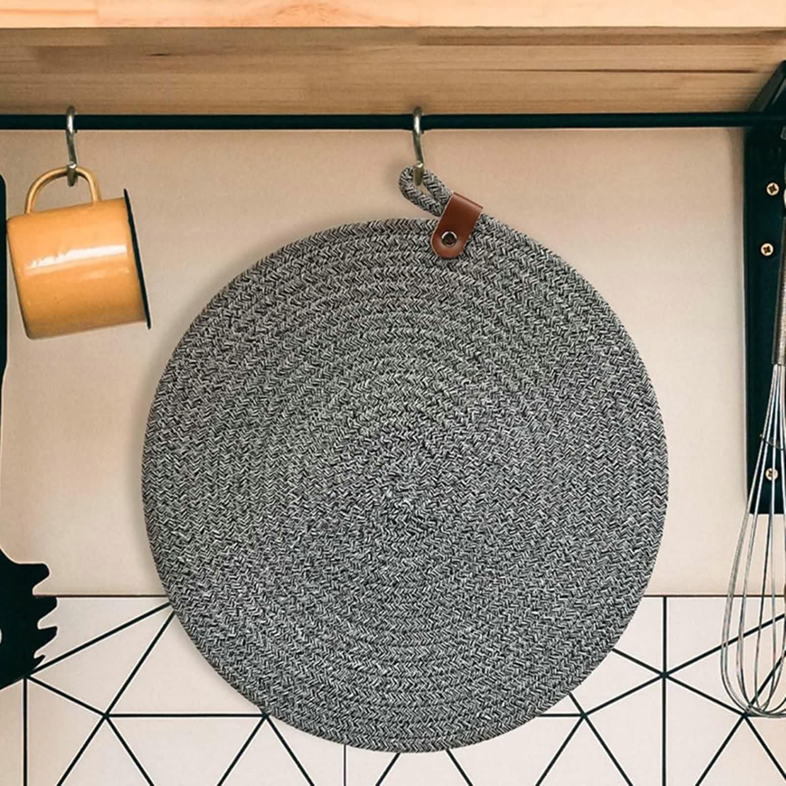 Round Placemats for Dining Table, Set de Table en Coton Gris Lot de 4 avec Cordon sous Assiette 33cm