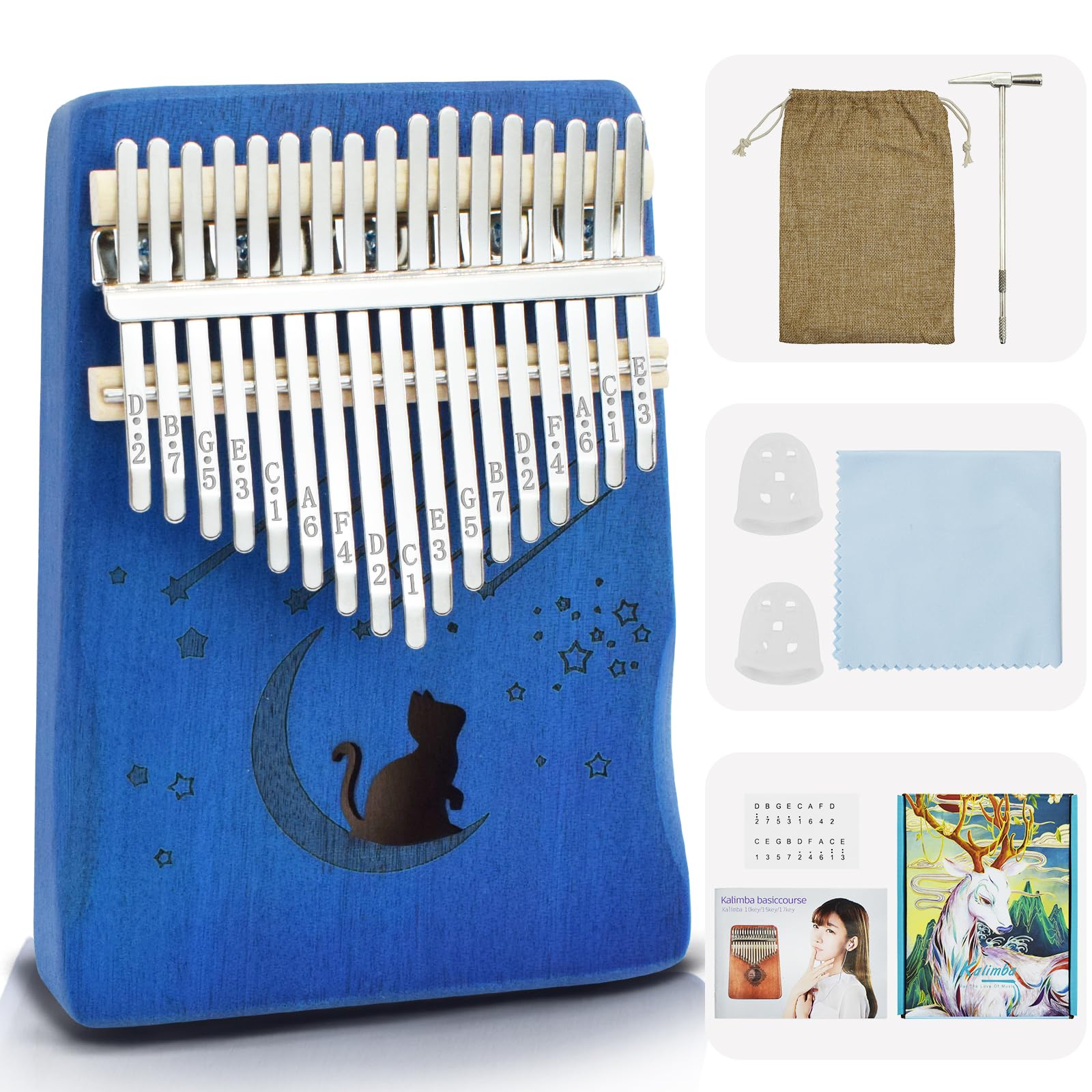 17 Key Kalimba Thumb Piano, Mbira Instrument,Musical Gift for Kids &amp; Adults