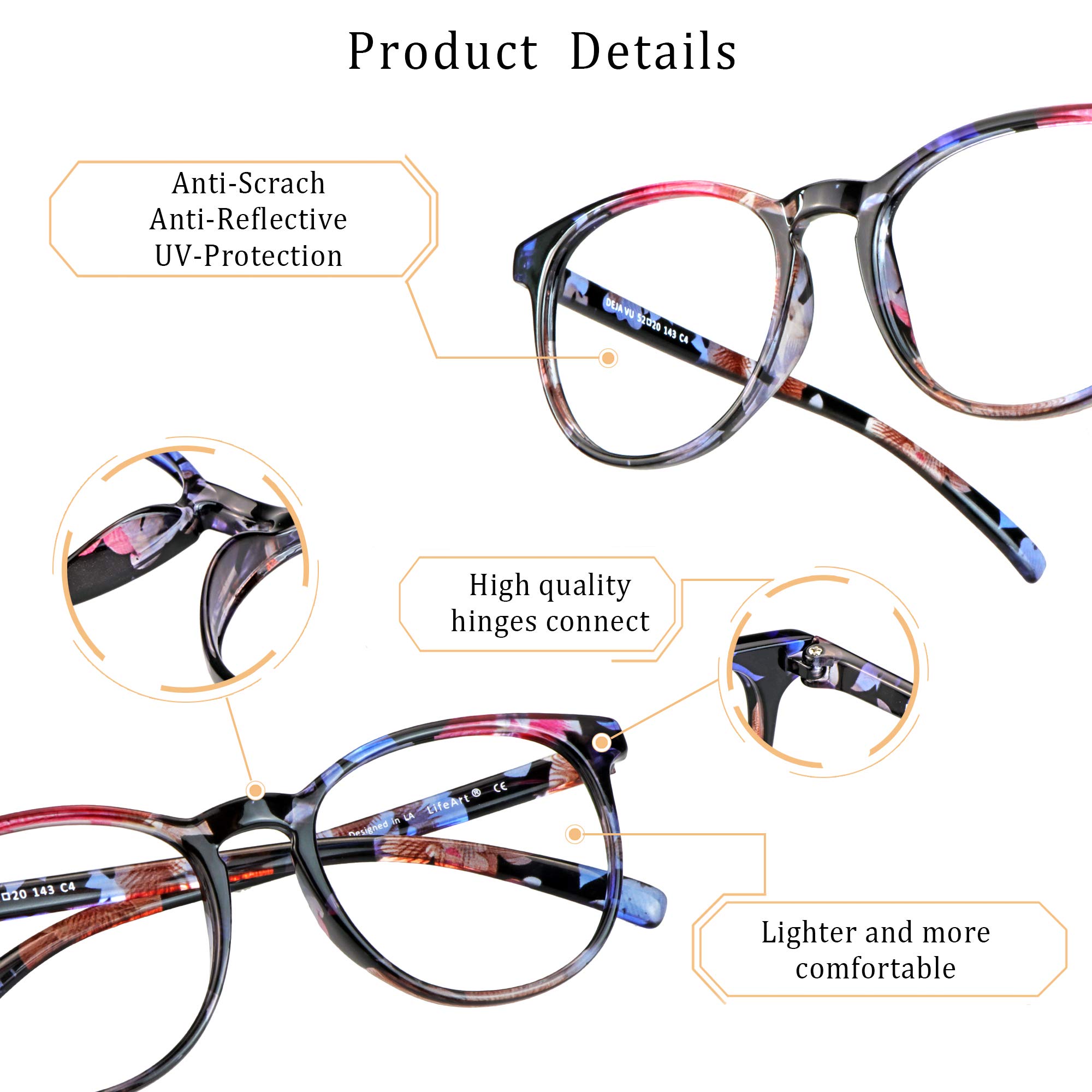 LifeArt Bifocal Reading Glasses, Transition Photochromic Dark Grey Sunglasses, Oval Frame, Computer Reading Glasses, Anti Glare (Floral, +0.00/+1.50 Magnification)