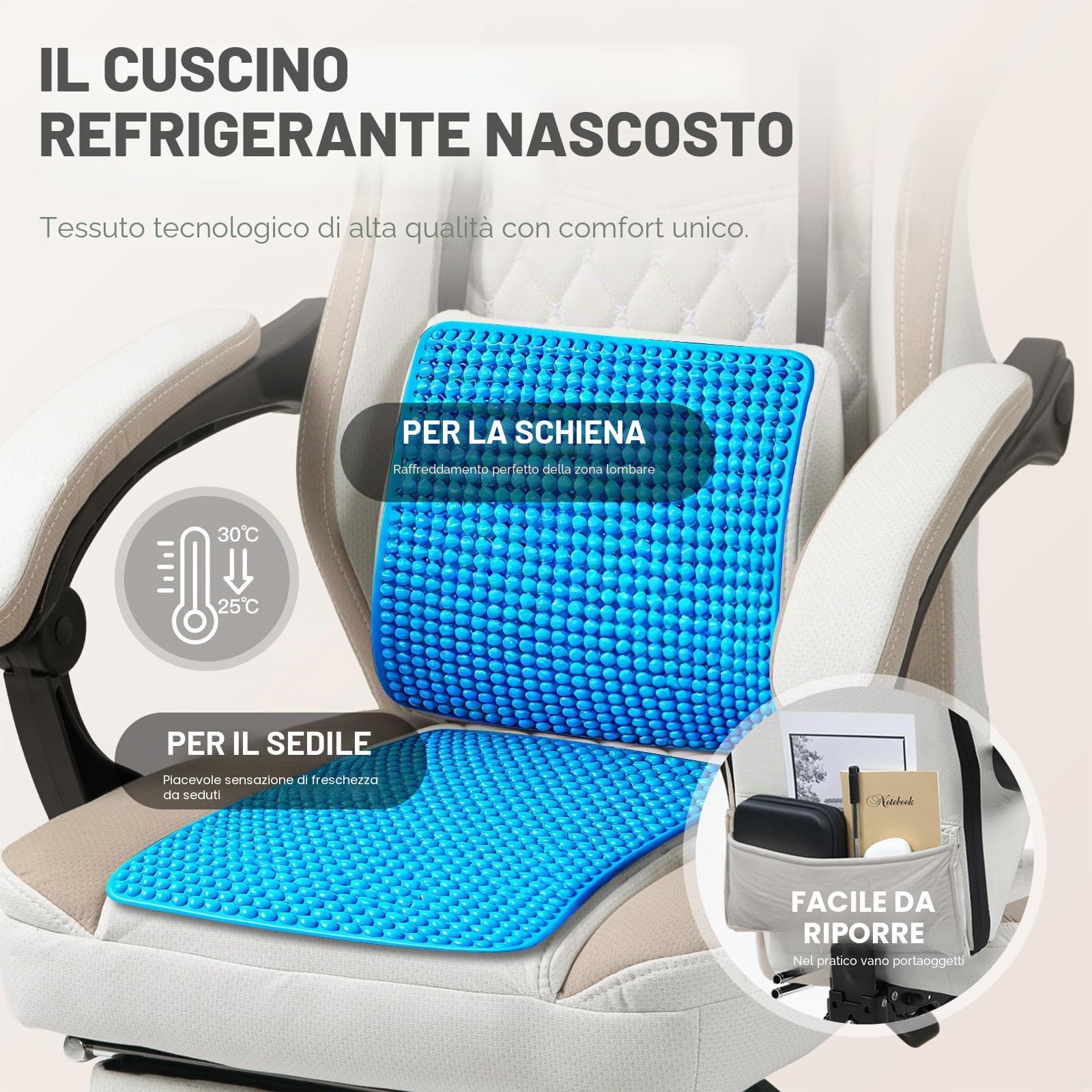 Dowinx Sedia Gaming con supporto lombare, Ampio Sedile Piatto Poltrona Gaming, Sedie Gaming Ergonomica con cuscinetto in gel e borse di stoccaggio Sedia Game, Beige