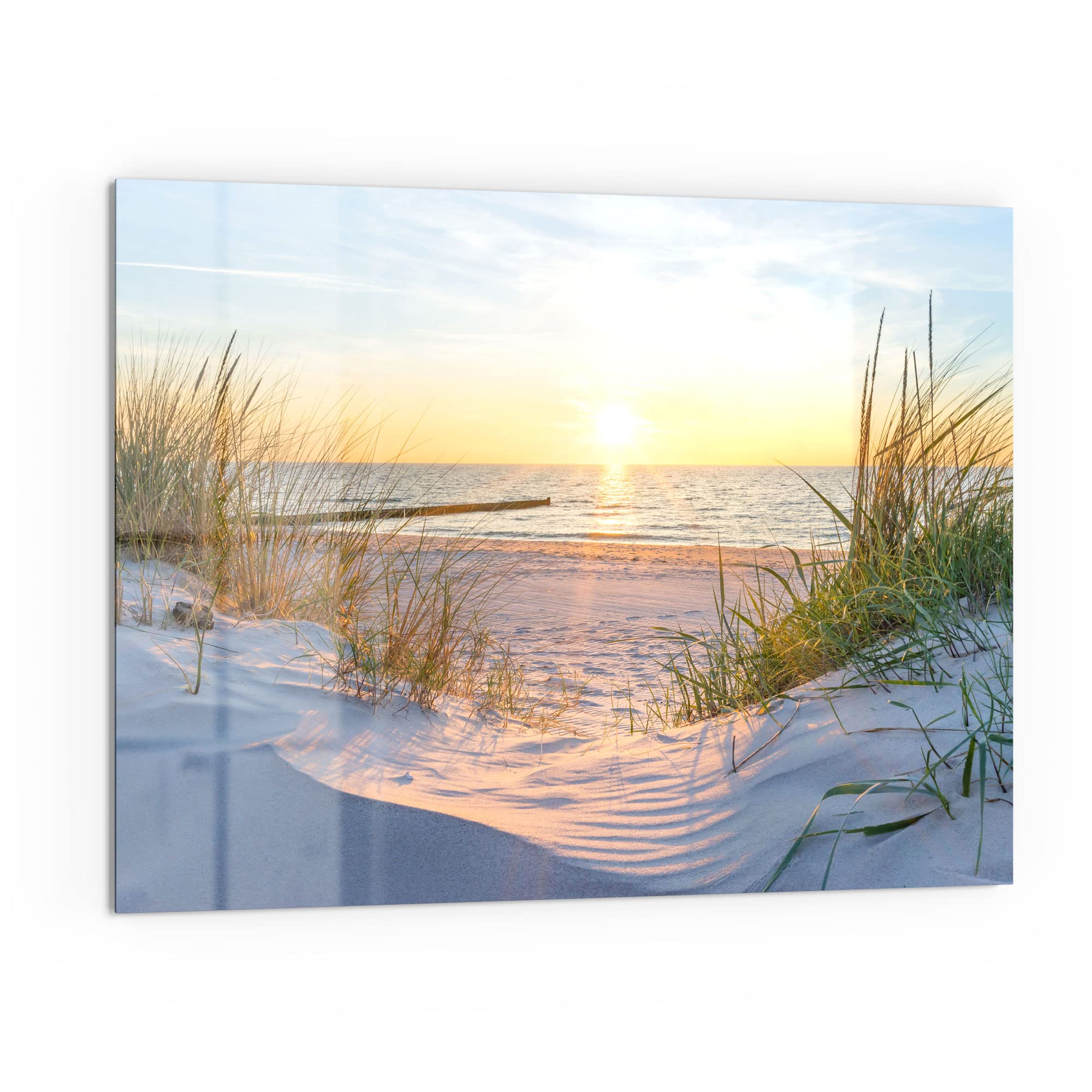 DEQORI Küchenrückwand Glas | Motiv Abendsonne an der Ostsee | 80x60 cm | Bad- oder Herd-Rückwand | Herdblende Spritzschutz für Küche & Badezimmer | moderne Deko für Fliesenspiegel