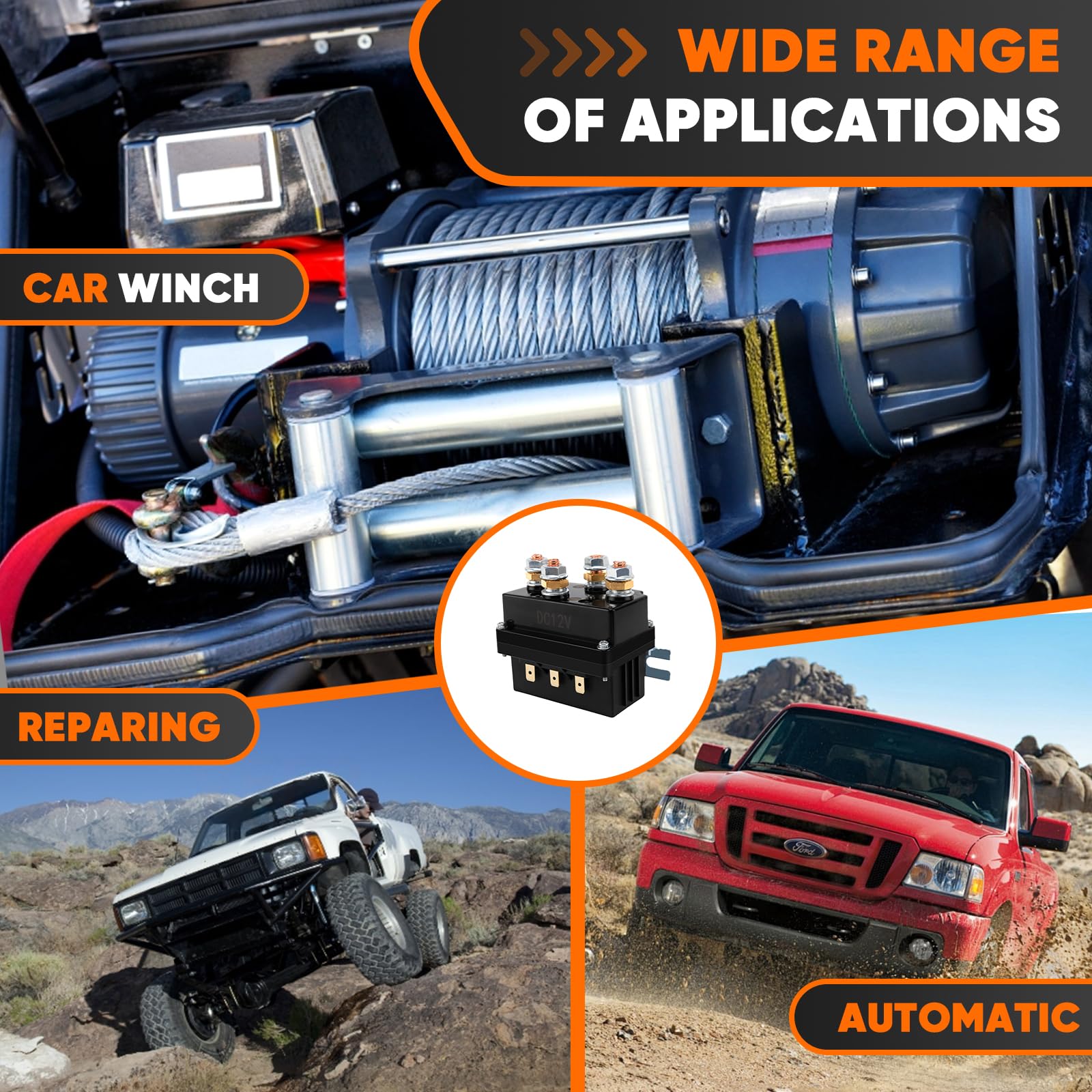 Relais de contacteur solénoïde de treuil 12 V 500 A pour treuil ATV UTV 4WD SUV de 3 628,7 à 6 800 kg