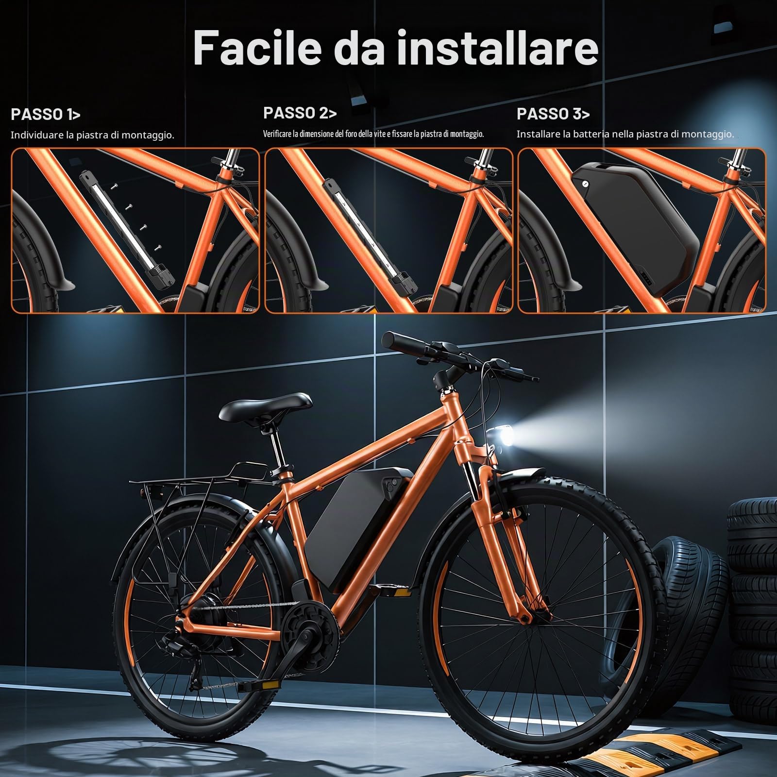 Batteria per bici elettrica 48V 25Ah da montare sul telaio - Hailong Batteria Shark agli ioni di litio per moto da 250 W 500 W 750W1000W 1500W