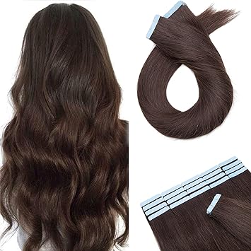 SEGO 24 Inch Tape In Hair Extensions 20pcs 50g /Dark Brown/ Ombre 100% Remy Human Hair Balayage Rooted Hair Invisible Seamless Skin Weft Double Side Tape for Women