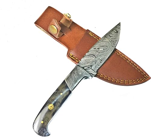 Titan International Knives Damascus TD-191 - Cuchillo de caza hecho a mano con mezcla de carbono 1095 4340 machacado a mano, mango de hueso de