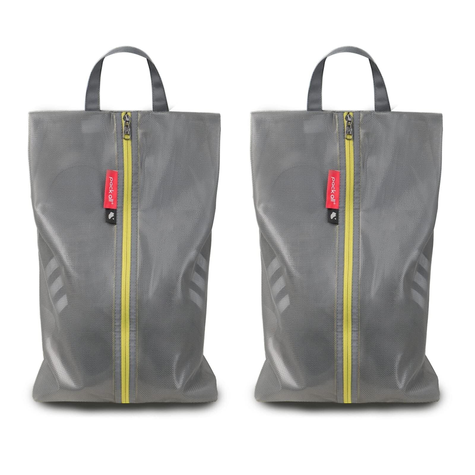 Schuhtaschen for Reisen, Wasserabweisende Netz-Schuhtasche mit Reißverschluss, tragbarer Schuh-Organizer for Männer und Frauen, 2 Größen(2 Pack Plus-Grey)
