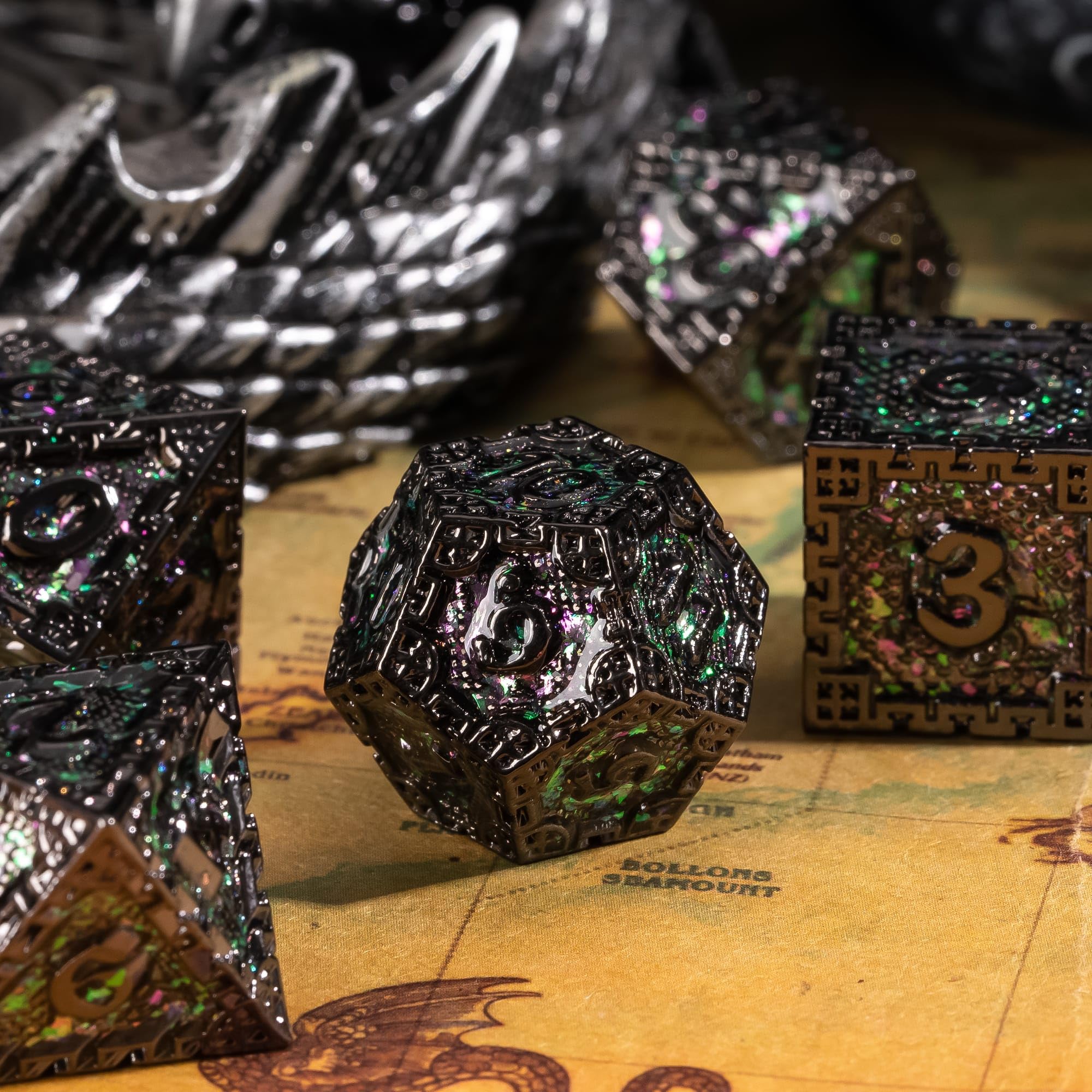 Cusdie Metal DND Dice Set, 7 Pcs Metal Dice, Dragon Scale Polyhedral D&D Dice Set, for Dungeons and Dragons Role Playing Game - Image 3