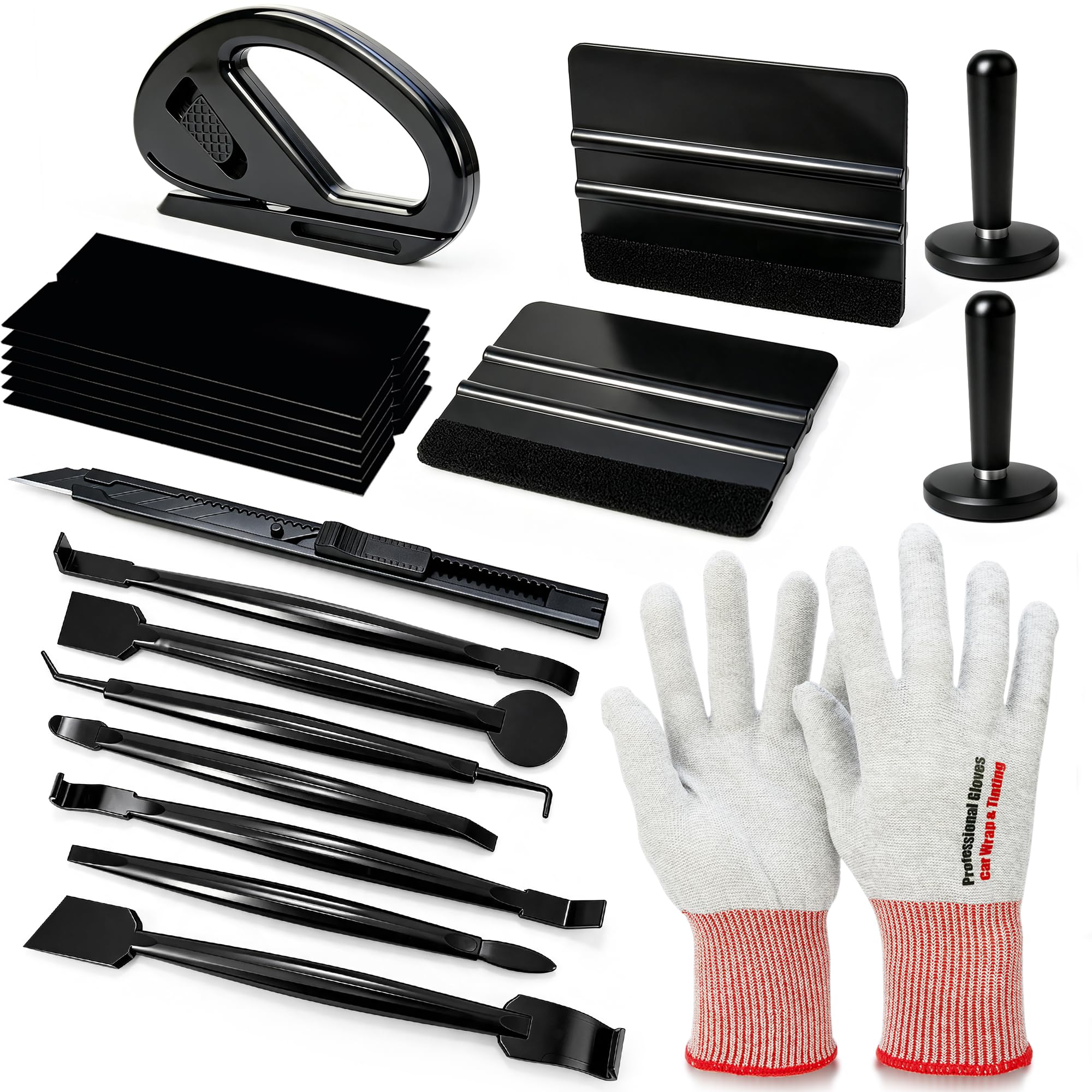【Premium Vinyl Wrap Tool Kit】7-teiliges Car Wrap-Installationswerkzeuge mit Kohlefaser-Handschuhen, Wickelrakel, magnetischen Positionierern, 9 mm Messer & Sicherheitsschneider für Vinyl/PPF