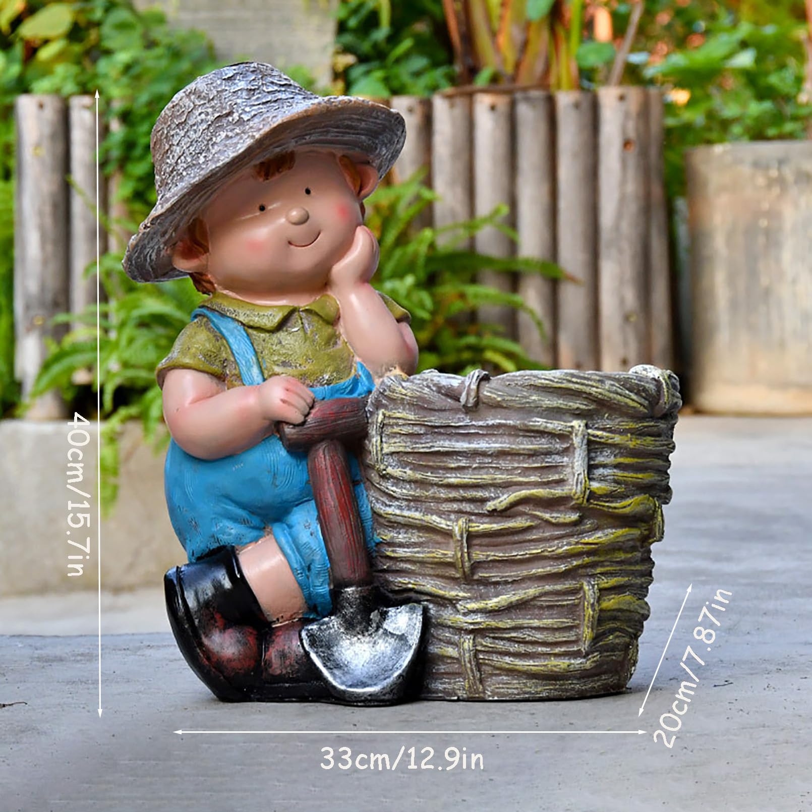 Grande Figura da Giardino con Vaso di Fiori Decorazione da Giardino per Esterni, Simpatico Personaggio dei Cartoni Animati da Statua Figura, Resistente alle intemperie,Verde,40x33x20cm